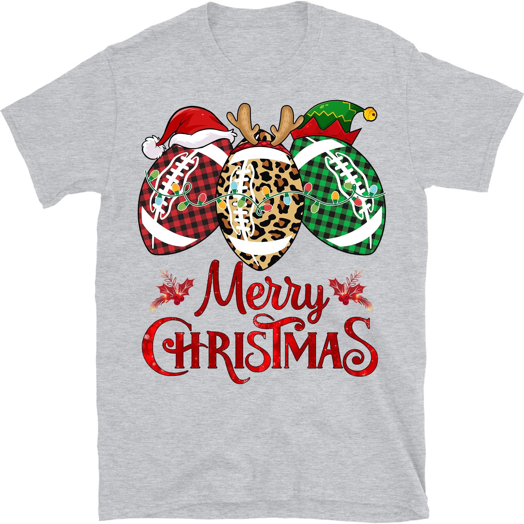 TEEDIYChristmas Football Ball Santa Hat Funny Sport Xmas Boys Men T-Shirt - Sport Grey X-Large