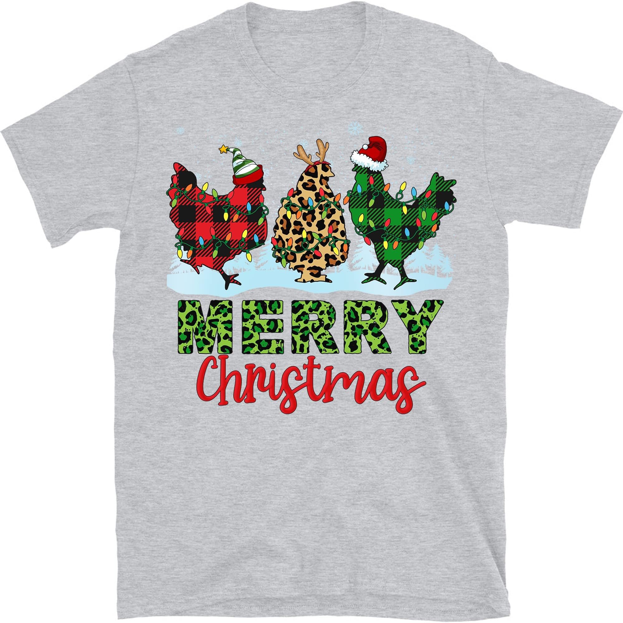 TEEDIYFunny Chickens Christmas Xmas T-Shirt, Funny Chicken Lovers Lights Pajama T-Shirt - Sport Grey Medium