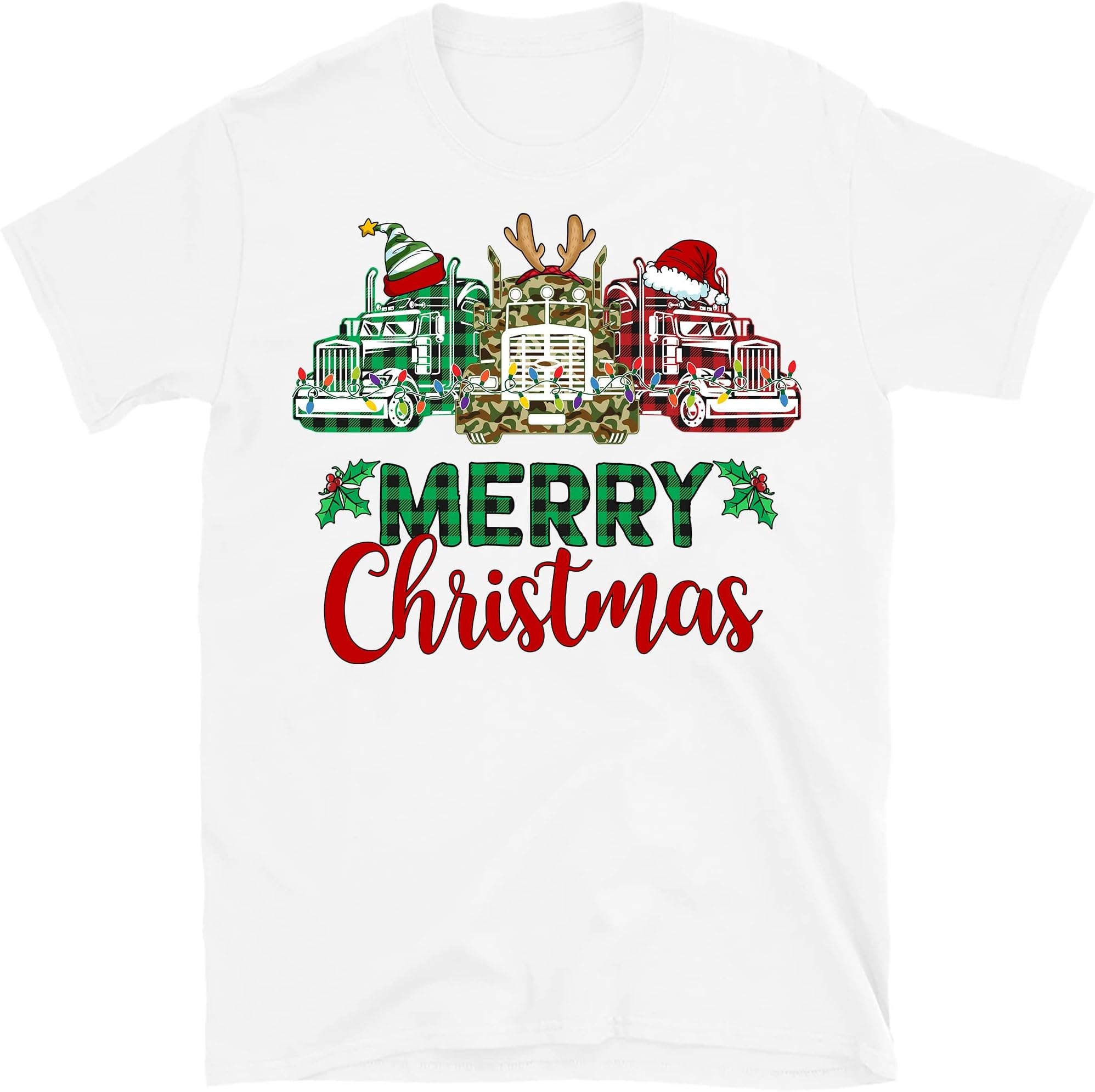 TEEDIYMerry Christmas Trucker Funny Truck Driver T-Shirt, Driving Lovers Shirt - White X-Large