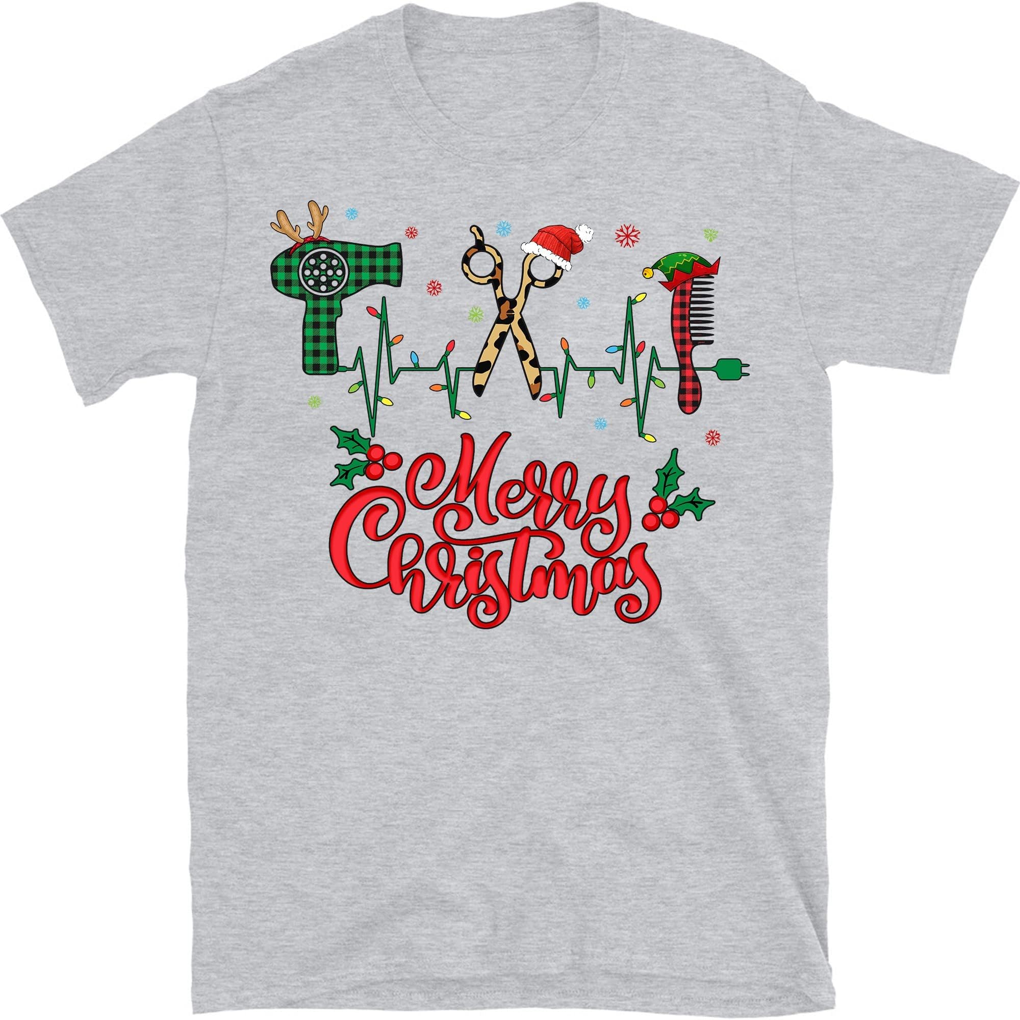 TEEDIYMerry Christmas Hairstylist Funny Tool Hairdresser Barber T-Shirt - Sport Grey XX-Large