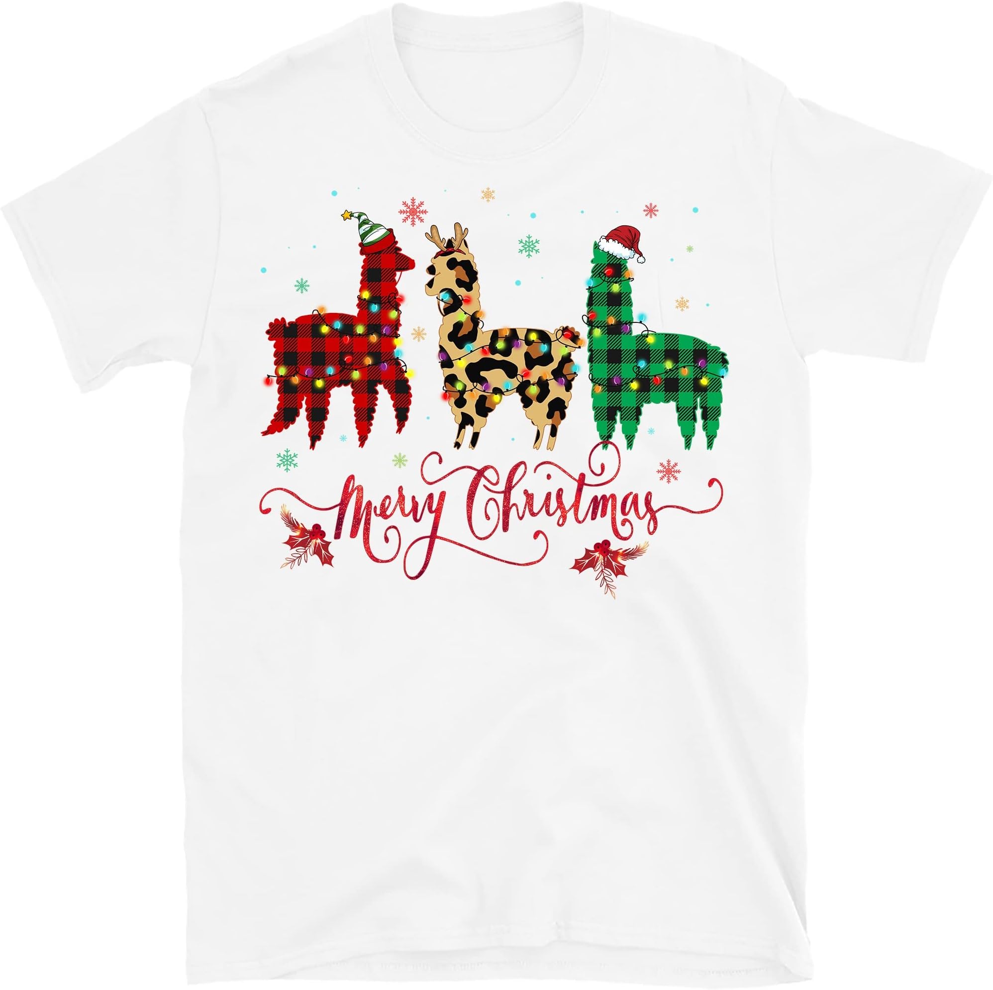 TEEDIYFunny Llamas Christmas Xmas T-Shirt, Funny Llama Lovers Lights Pajama T-Shirt - White X-Large