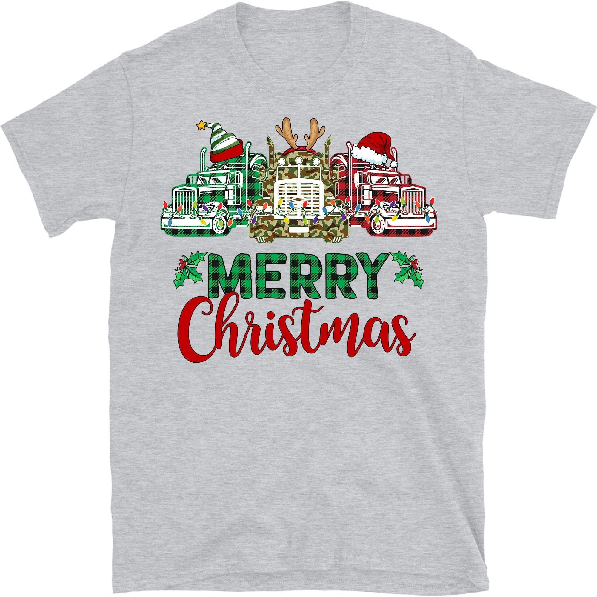 TEEDIYMerry Christmas Trucker Funny Truck Driver T-Shirt, Driving Lovers Shirt - Sport Grey XX-Large