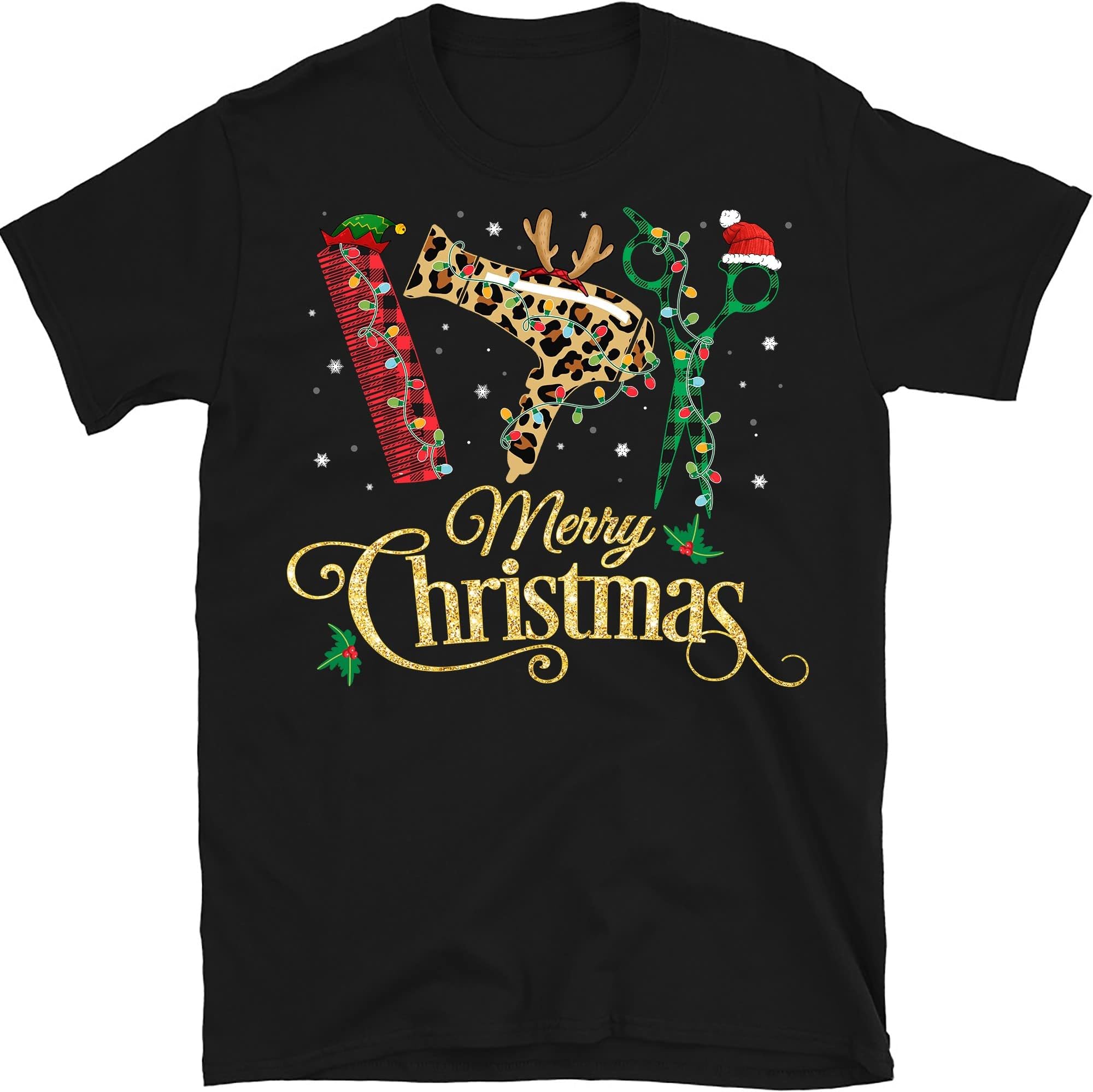 TEEDIYMerry Christmas Hairstylist Funny Tool Hairdresser Barber T-Shirts - Black XX-Large