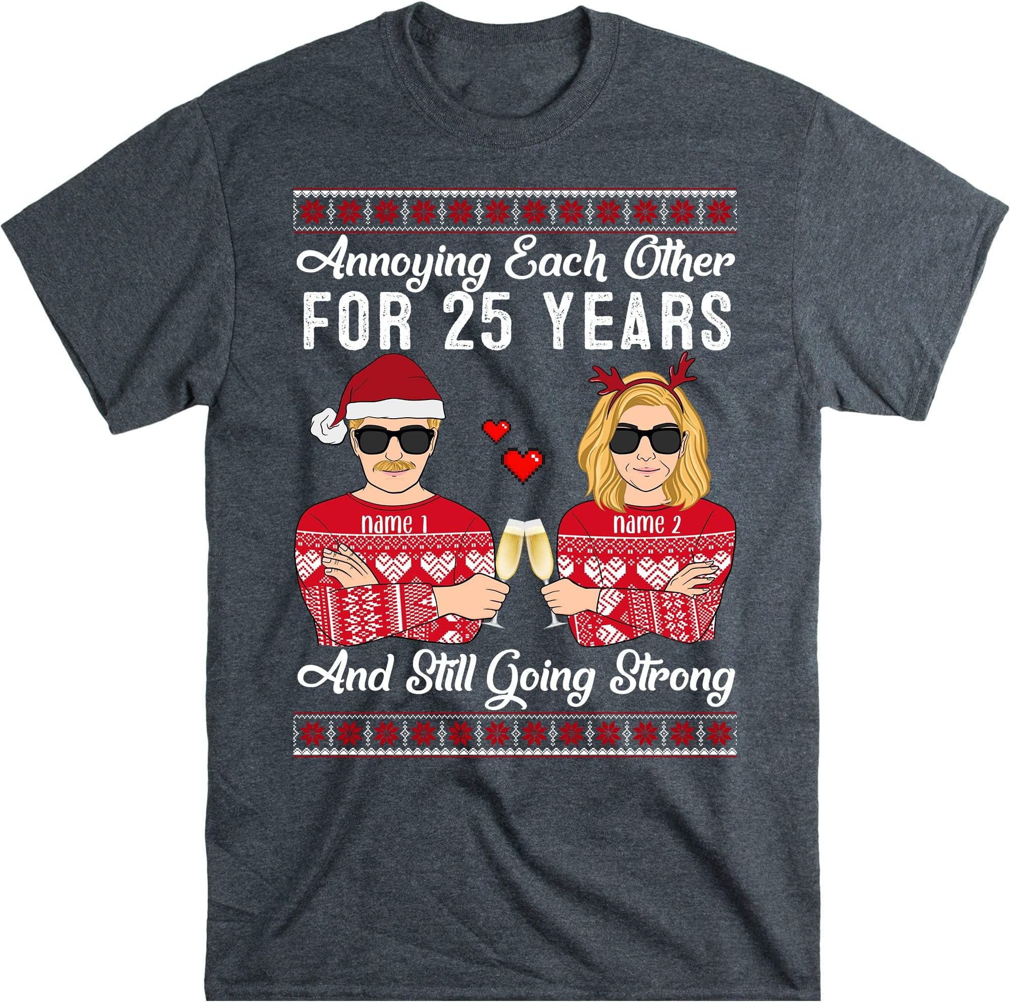 TEEDIYPersonalized Christmas Couple Gift Annoying Each Other for Years and Still Going Strong, Husband and Wife Customized - Dark Heather Large