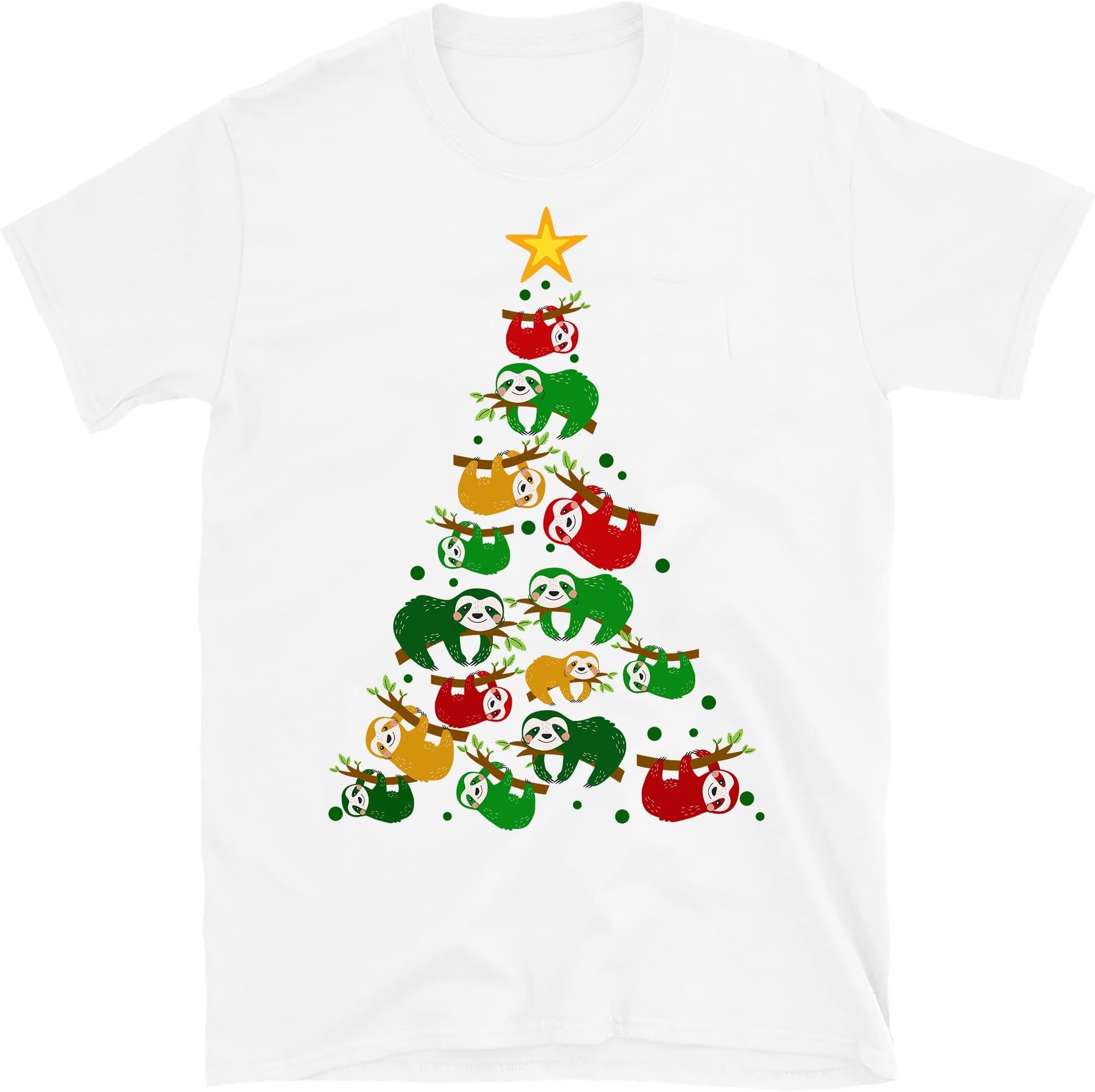 TEEDIYMerry Slothmas T Shirt Christmas Pajama for Sloth Lovers, Sloths Christmas Tree Lights Funny Sloths Xmas Gift T-Shirt - White XX-Large