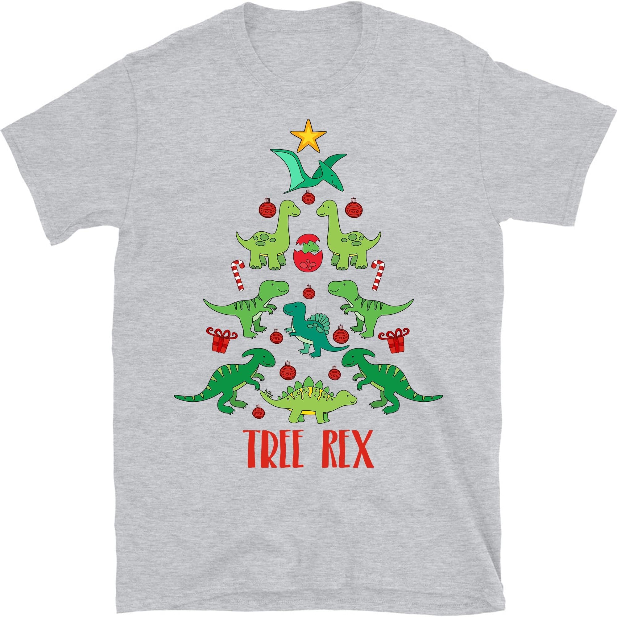 TEEDIYTree Rex Christmas Tee, Christmas Tree Shirt, Christmas Shirt Adults, Dinosaur Christmas Shirt - Sport Grey X-Large