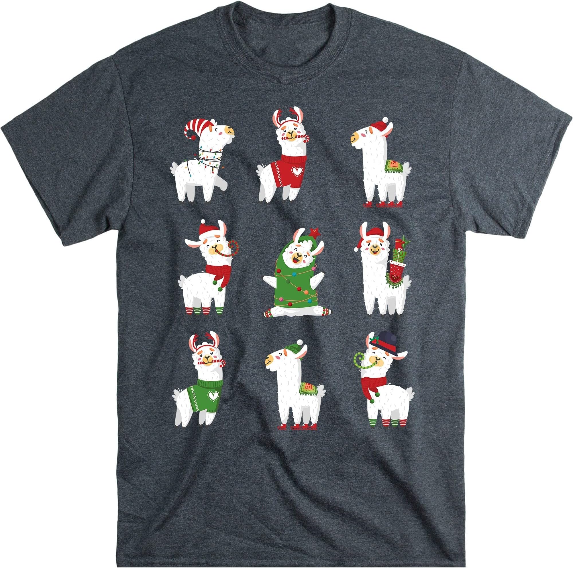 TEEDIYMerry Llamamas T Shirt Christmas for Llama Lovers, Llamas Christmas Tree Lights Funny Llamas Xmas Gift T-Shirt - Dark Heather 4X-Large