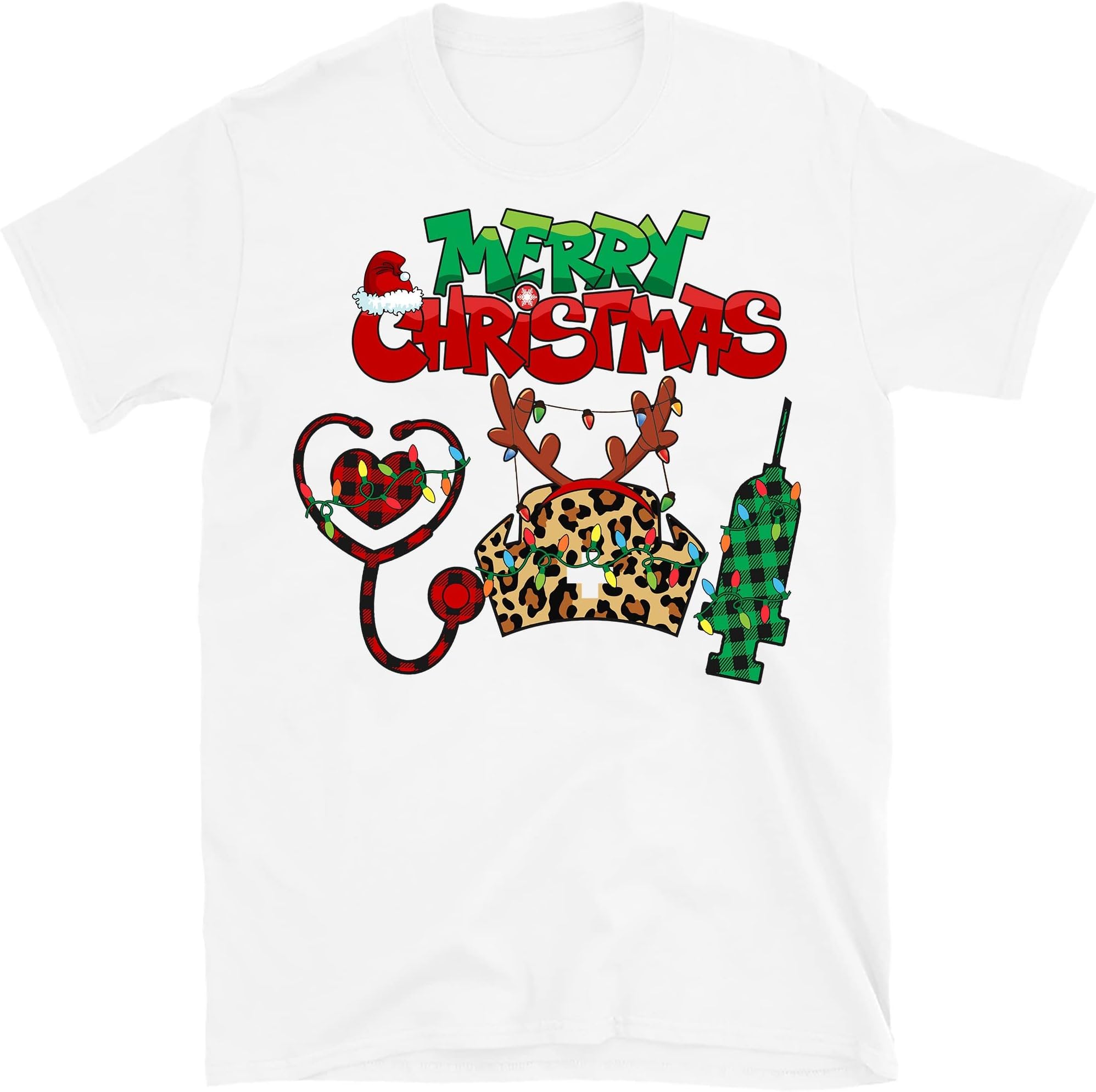 TEEDIYNurse Christmas Shirt, Buffalo Leopard Nurse, for Nurse Lovers - White X-Large
