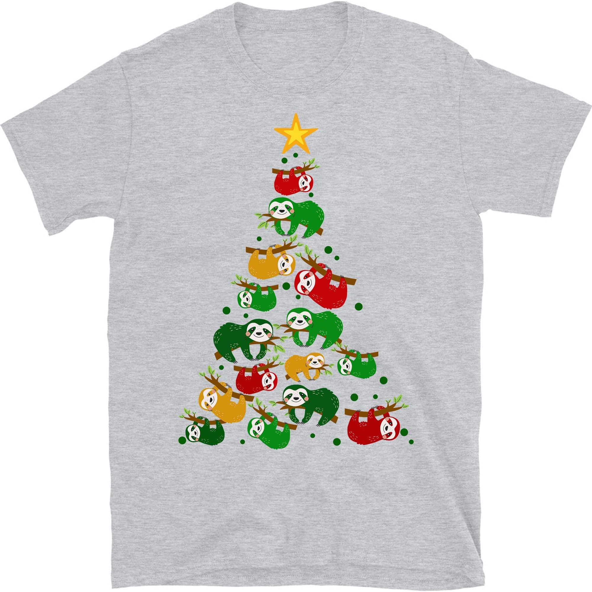 TEEDIYMerry Slothmas T Shirt Christmas Pajama for Sloth Lovers, Sloths Christmas Tree Lights Funny Sloths Xmas Gift T-Shirt - Sport Grey 3X-Large