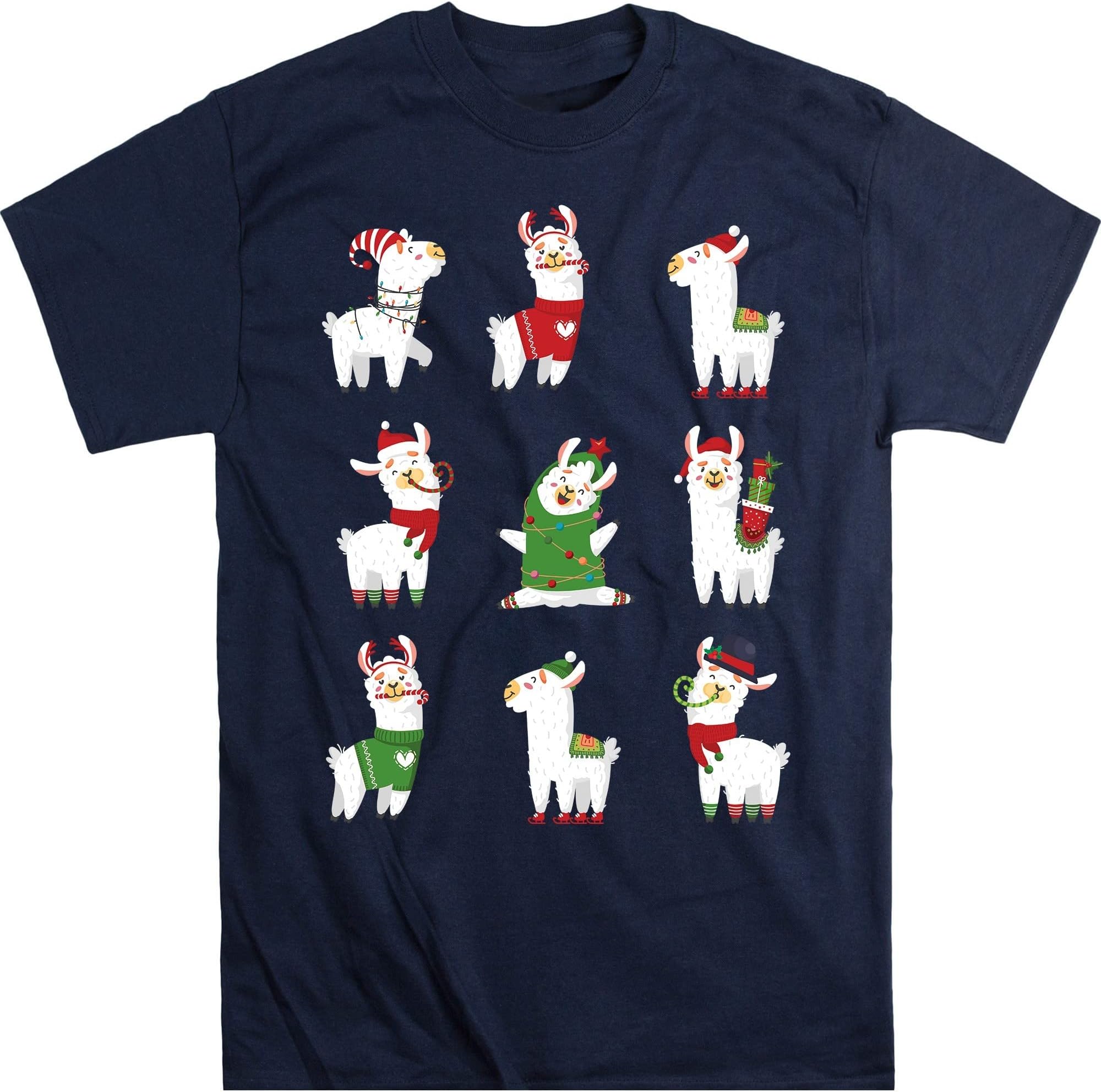 TEEDIYMerry Llamamas T Shirt Christmas for Llama Lovers, Llamas Christmas Tree Lights Funny Llamas Xmas Gift T-Shirt - Navy 3X-Large