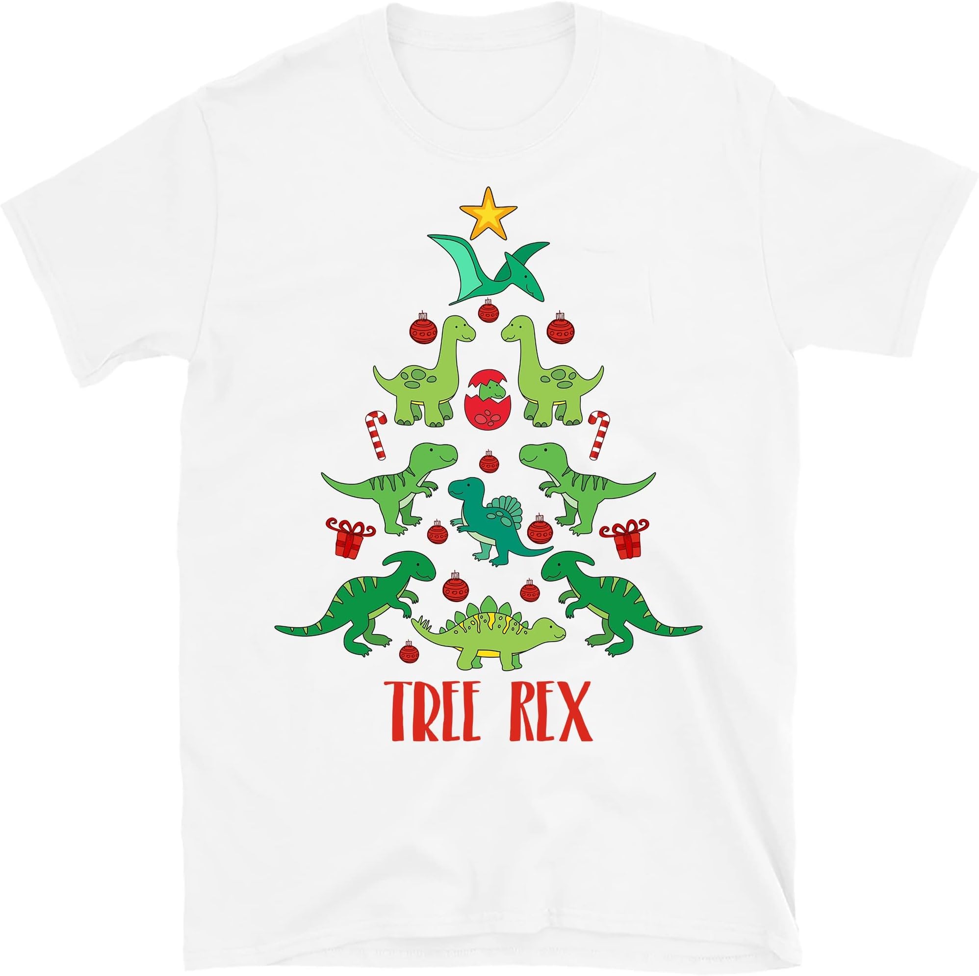 TEEDIYTree Rex Christmas Tee, Christmas Tree Shirt, Christmas Shirt Adults, Dinosaur Christmas Shirt - White 4X-Large