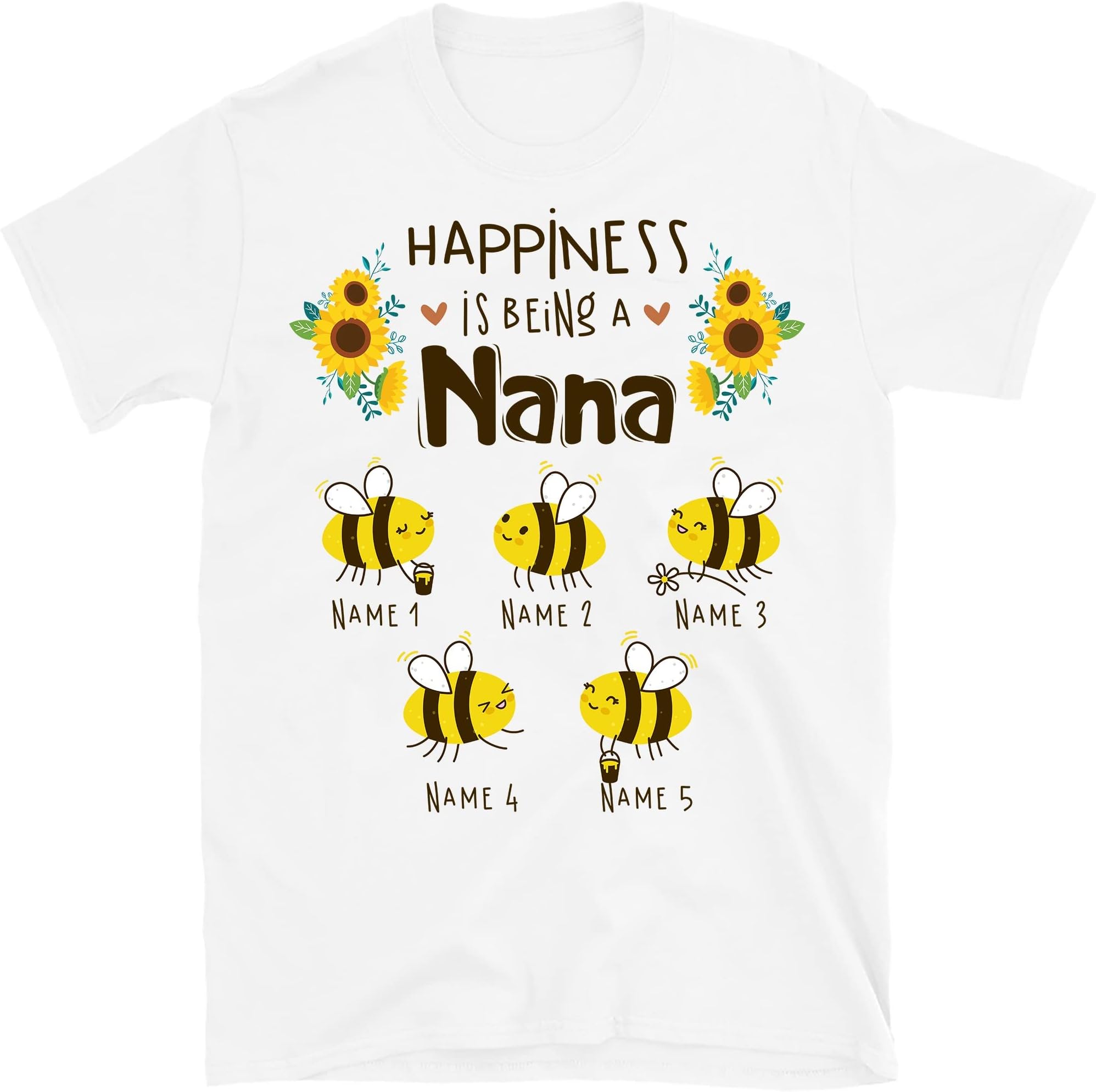 TEEDIYPersonalized Grandma Bee Sunflowers T-Shirt, Bee Lovers Gift, Sunflowers Lover Shirt, Gift for Grandma Nana