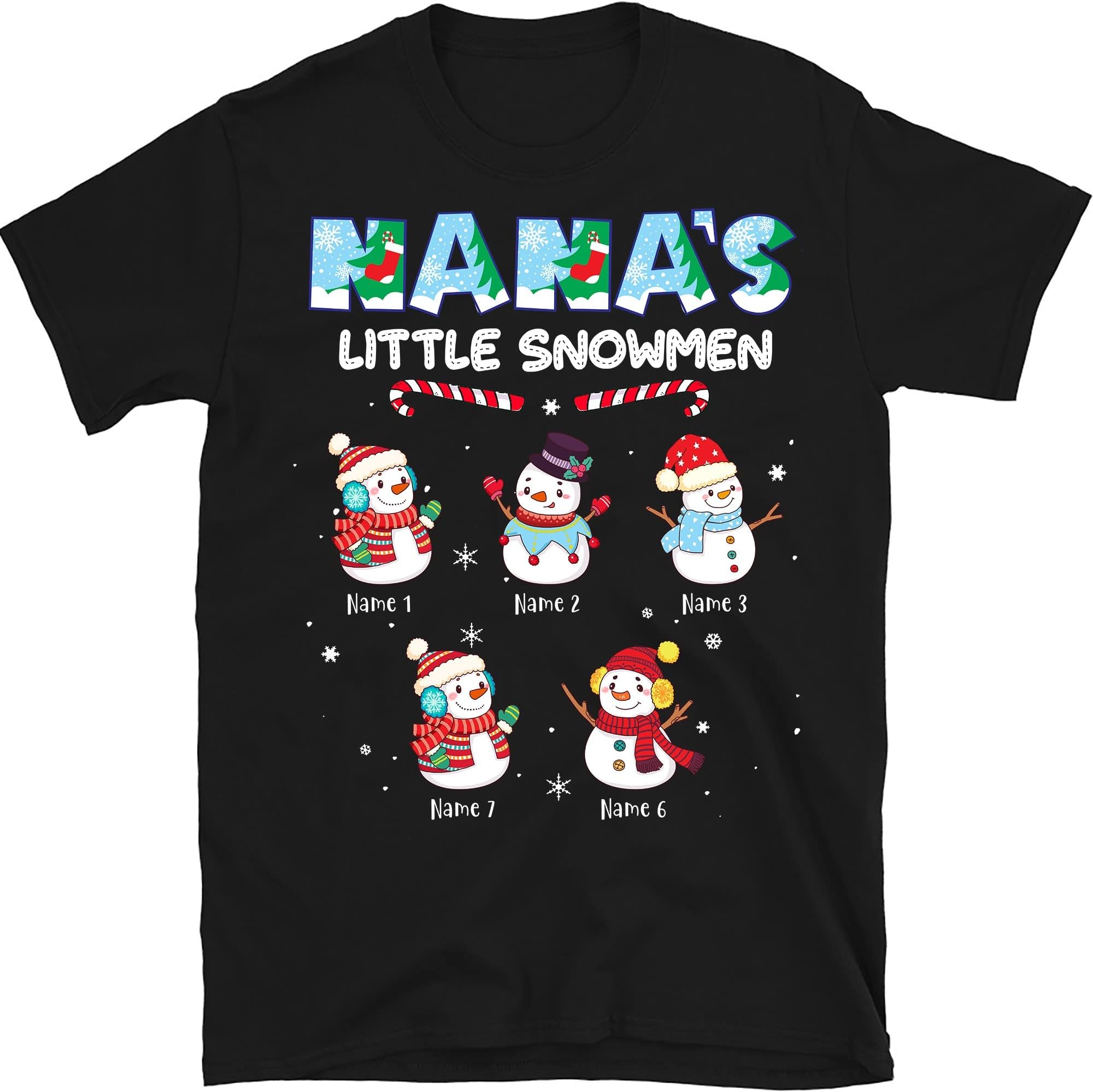 TEEDIYPersonalized Nanas Little Snowmen Shirt, Custom Grandkids Snowman Grandma T Shirt, for Grandpa, Mom, Dad, Merry Christmas, Grandkids Name Multicolored