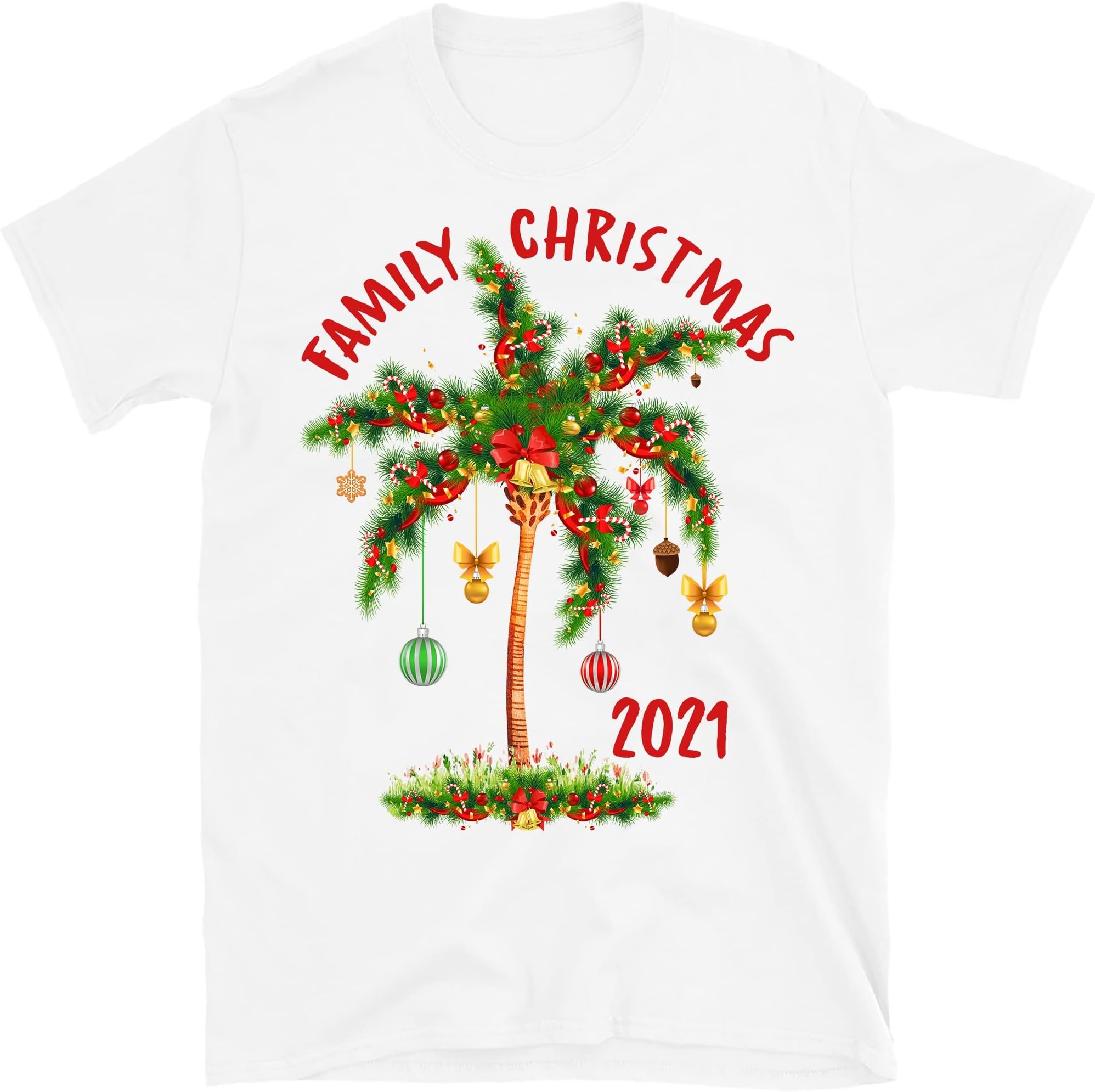TEEDIYMerry Christmas 2021, Christmas Tree Shirt, Christmas Palm Tree, Family Christmas Tees, Xmas Matching Shirt - White X-Large