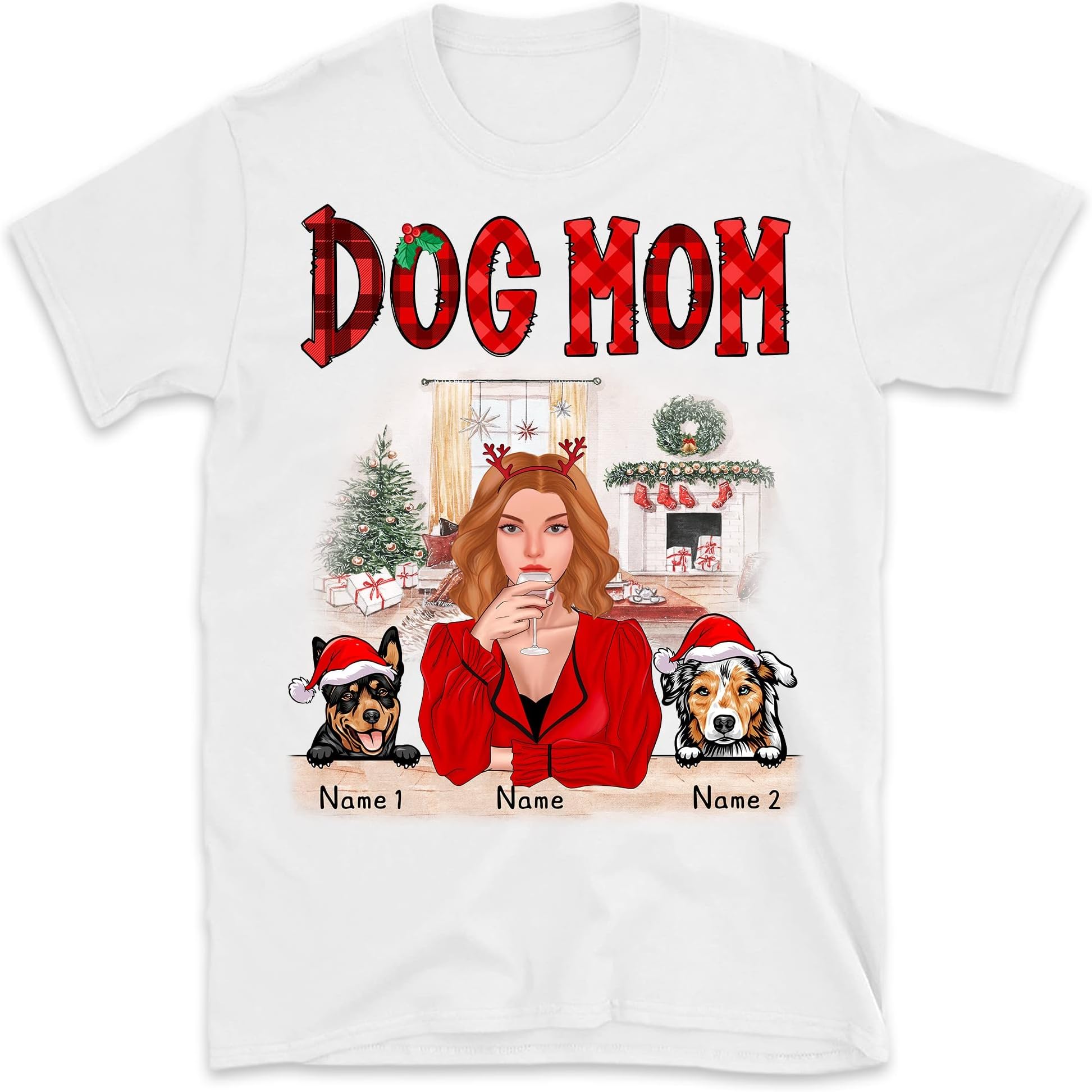 TEEDIYPersonalized Christmas Dog Mom Shirt, Dog Lovers Shirt, Custom Dog Christmas Shirt, Just a Girl Who Loves Dogs Shirt, Gift for Dog Girl Multicolored