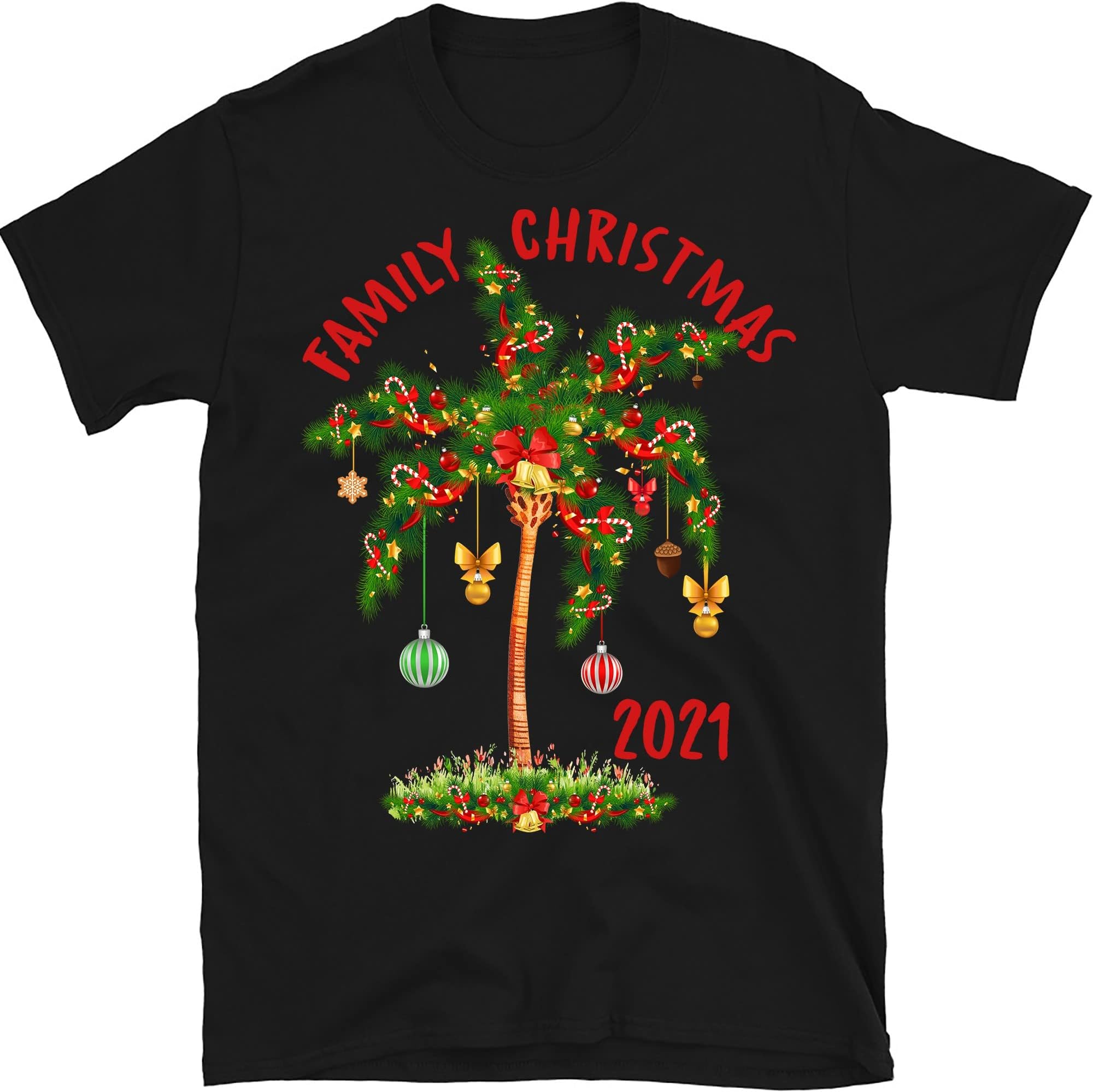 TEEDIYMerry Christmas 2021, Christmas Tree Shirt, Christmas Palm Tree, Family Christmas Tees, Xmas Matching Shirt - Black 3X-Large