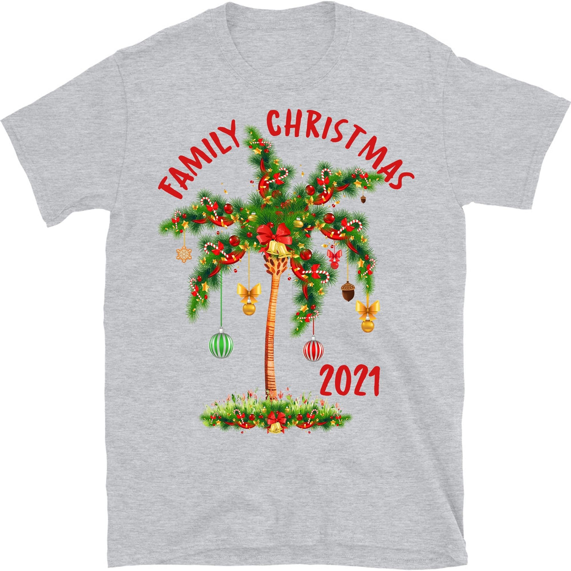 TEEDIYMerry Christmas 2021, Christmas Tree Shirt, Christmas Palm Tree, Family Christmas Tees, Xmas Matching Shirt - Sport Grey Medium