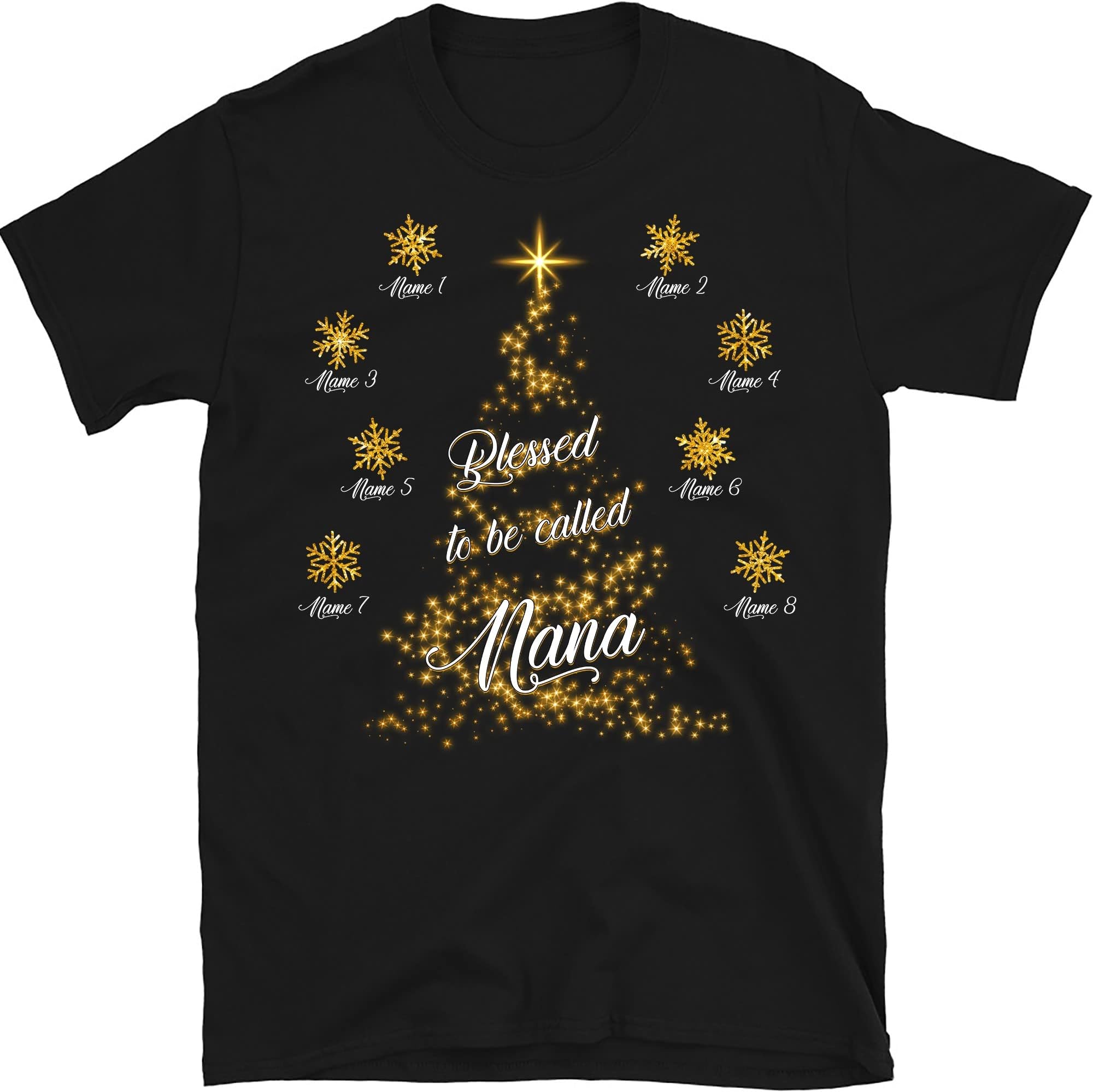 TEEDIYPersonalized Nana Snowflakes Christmas Tree Shirt, Custom Grandkids Names Grandma T Shirt, for Grandpa, Mom, Dad, Blessed to Be Called Grandma Multicolored
