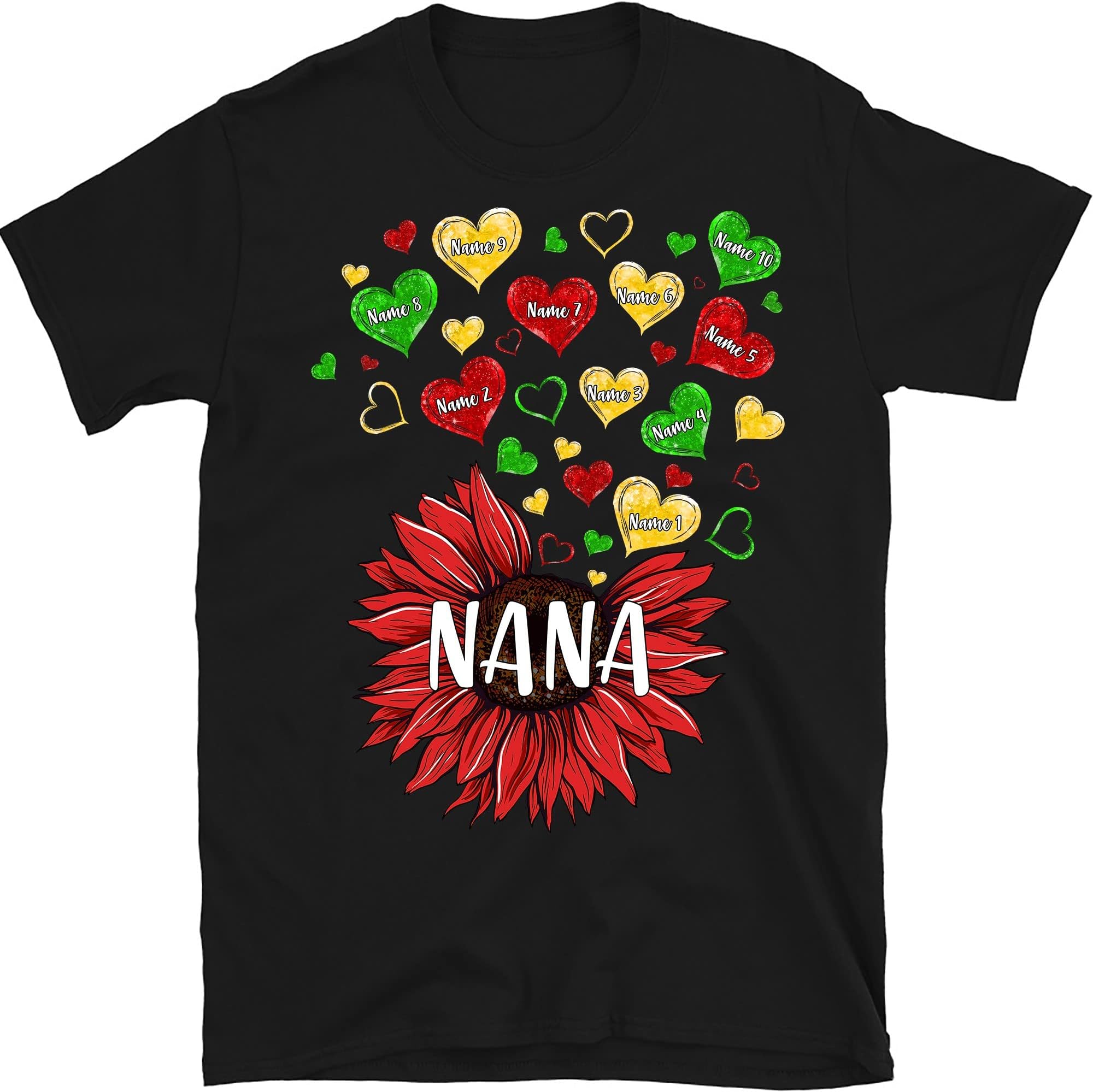 TEEDIYPersonalized Nana Sunflower Christmas Shirt, Custom Grandkids Names Grandma T Shirt