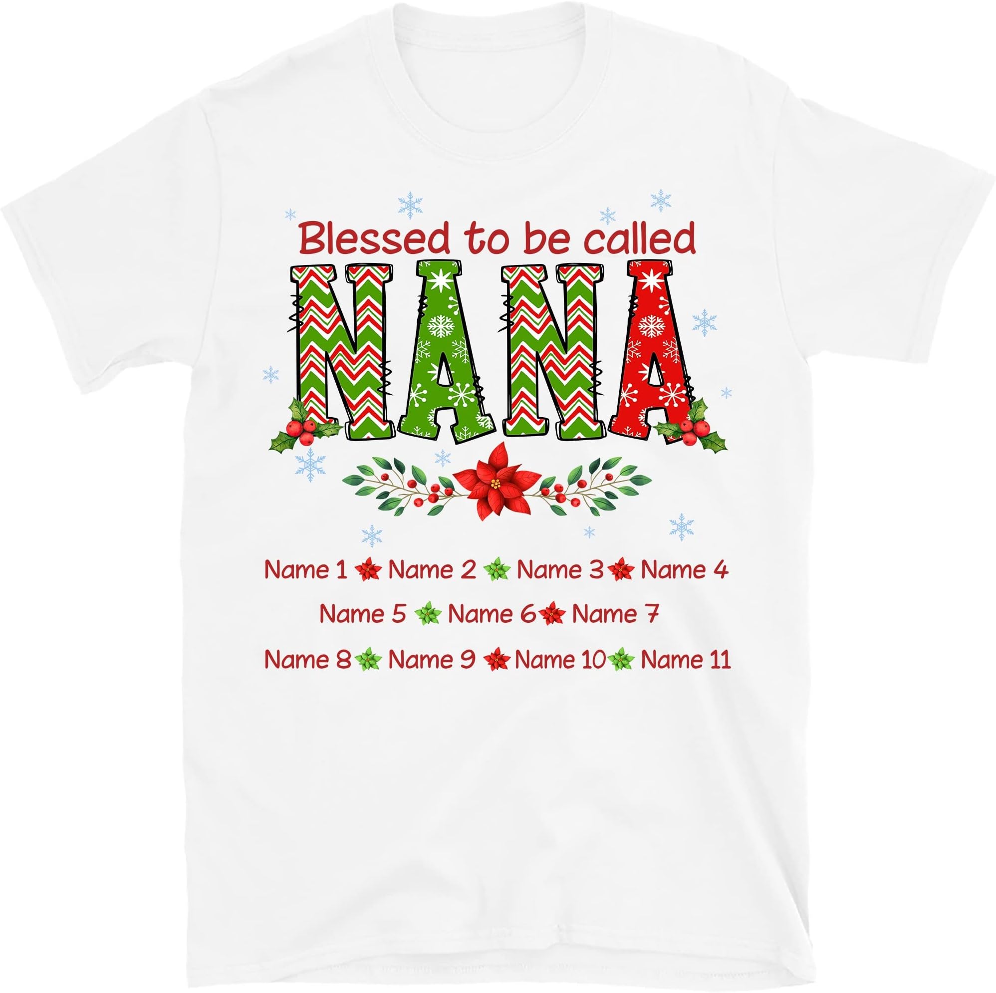 TEEDIYPersonalized Nana Snowflakes Shirt, Custom Grandkids Names Grandma T Shirt Multicolored
