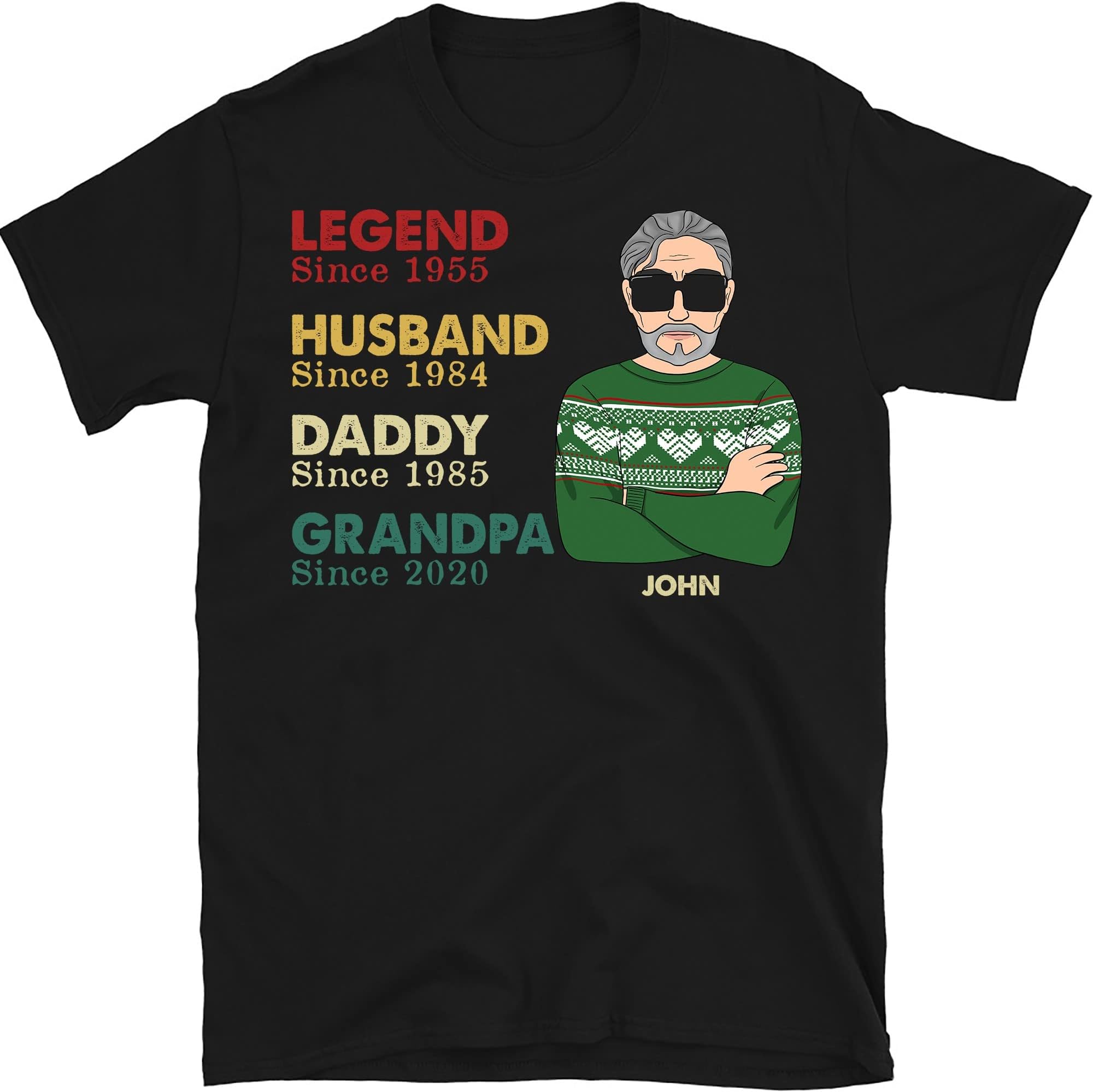 TEEDIYPersonalized Christmas Legend Husband Daddy Grandpa Since Shirt, Dad Shirt, Grandpa Gifts Ideas, Vintage Husband Birthday Gift Multicolored