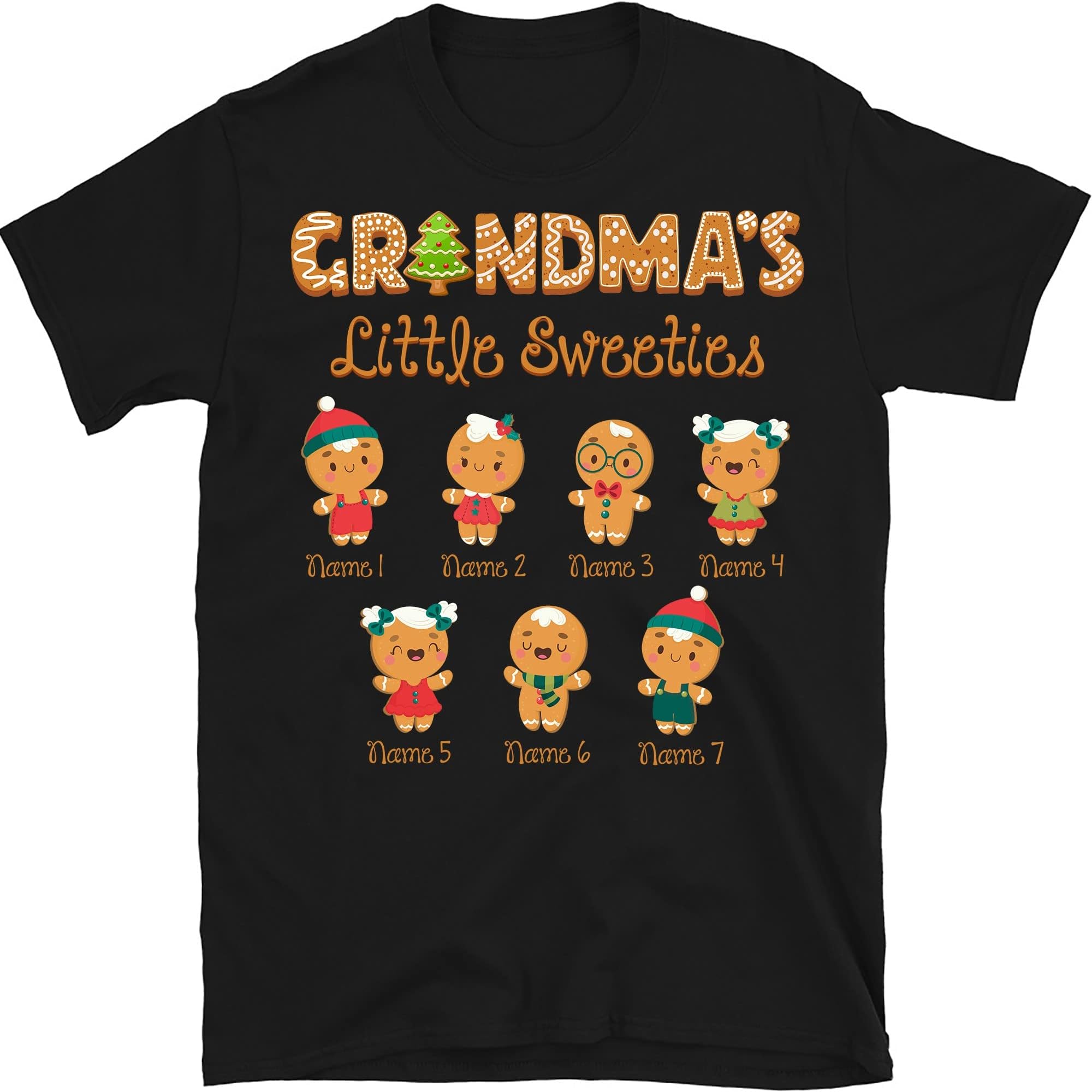 TEEDIYGrandma with Grandkids Name Christmas Personalized T Shirt, Grandmas Little Sweeties Christmas Cookies Kids Name Shirt, Custom Grandma Shirt Multicolored