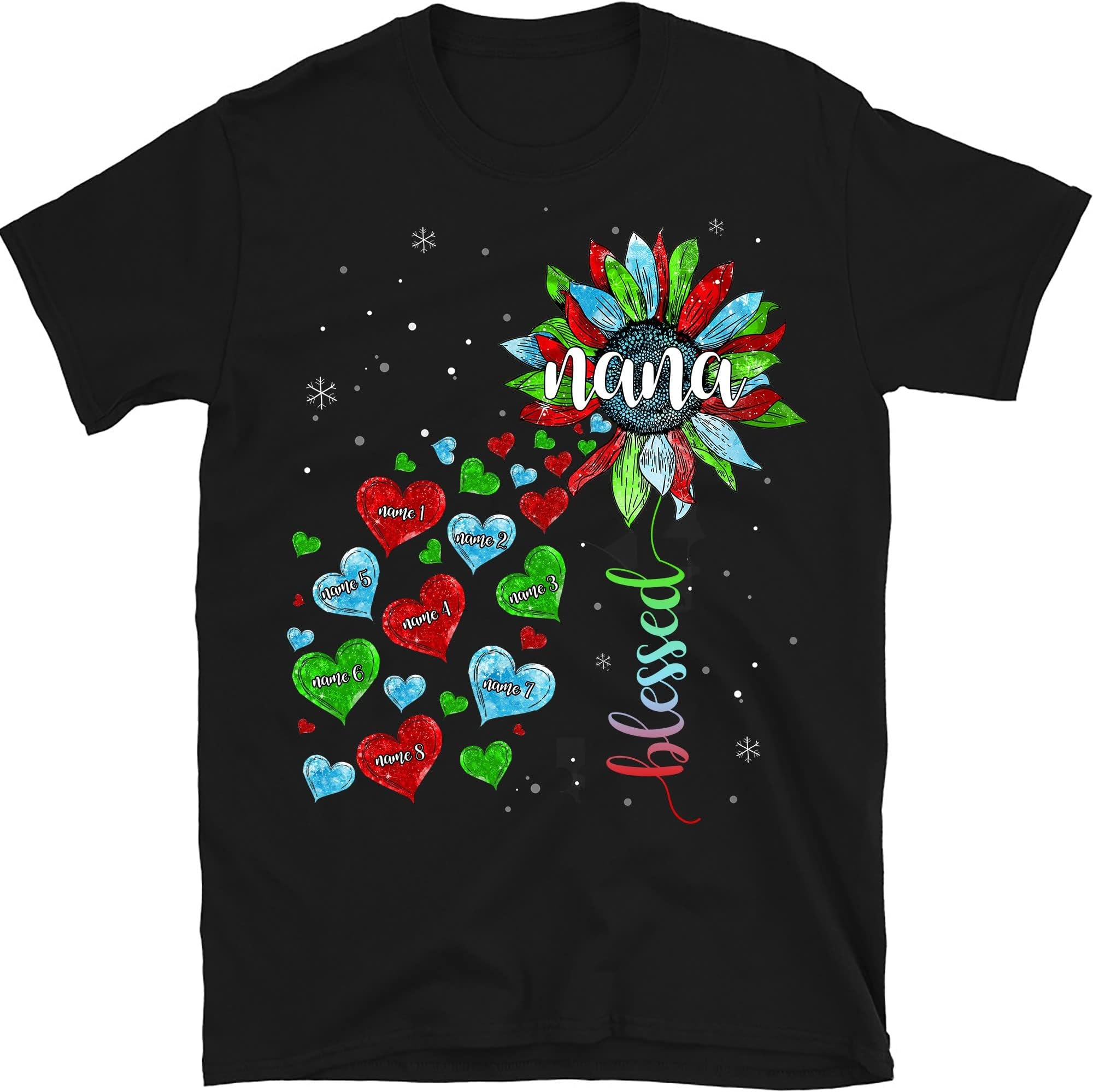 TEEDIYPersonalized Nana Sunflower Christmas Shirt, Custom Grandkids Names Grandma T Shirt, Blessed Nana Shirt