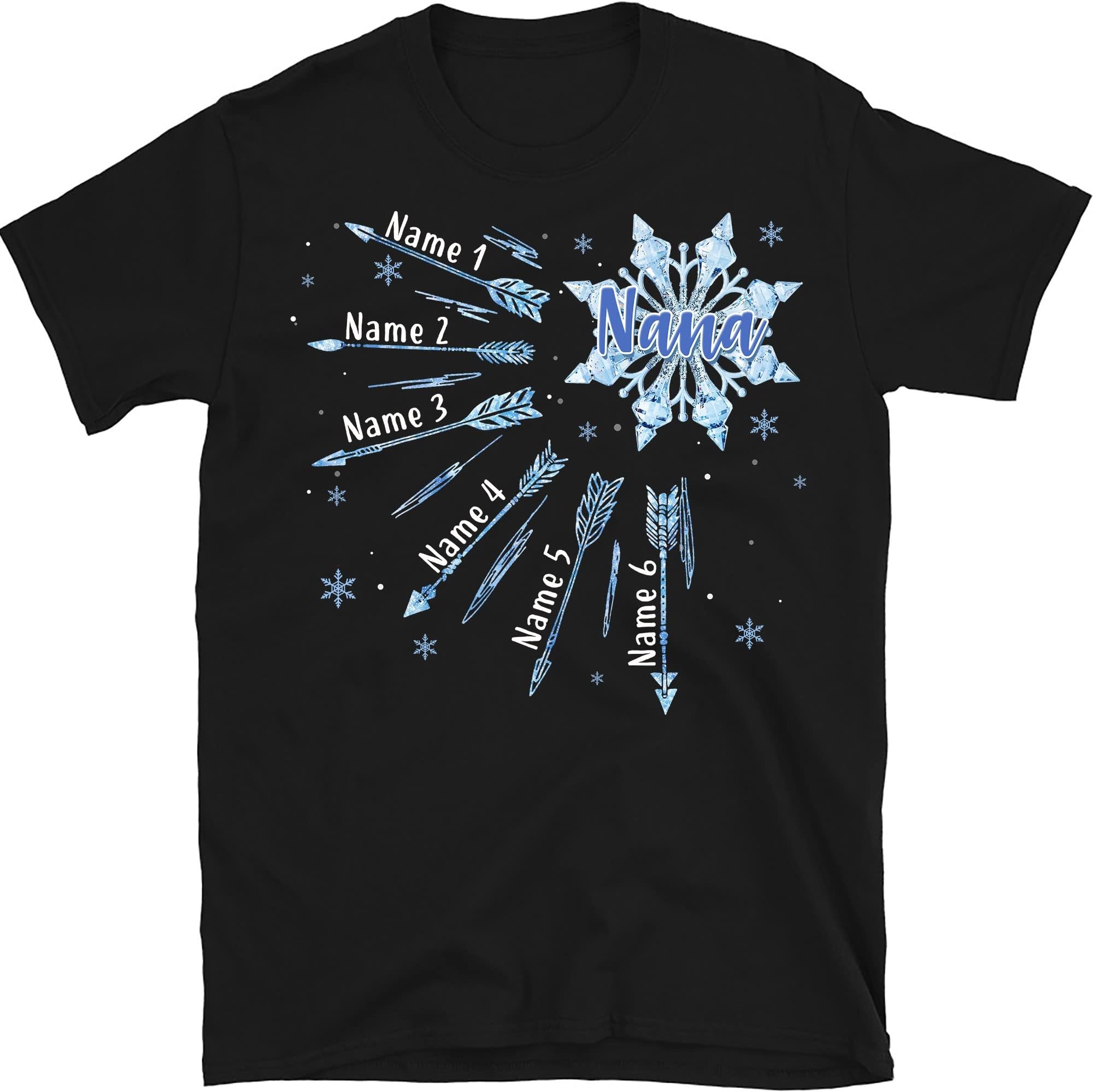 TEEDIYPersonalized Nana Snowflakes Shirt, Custom Grandkids Names Grandma T Shirt, for Grandpa, Mom, Dad Multicolored
