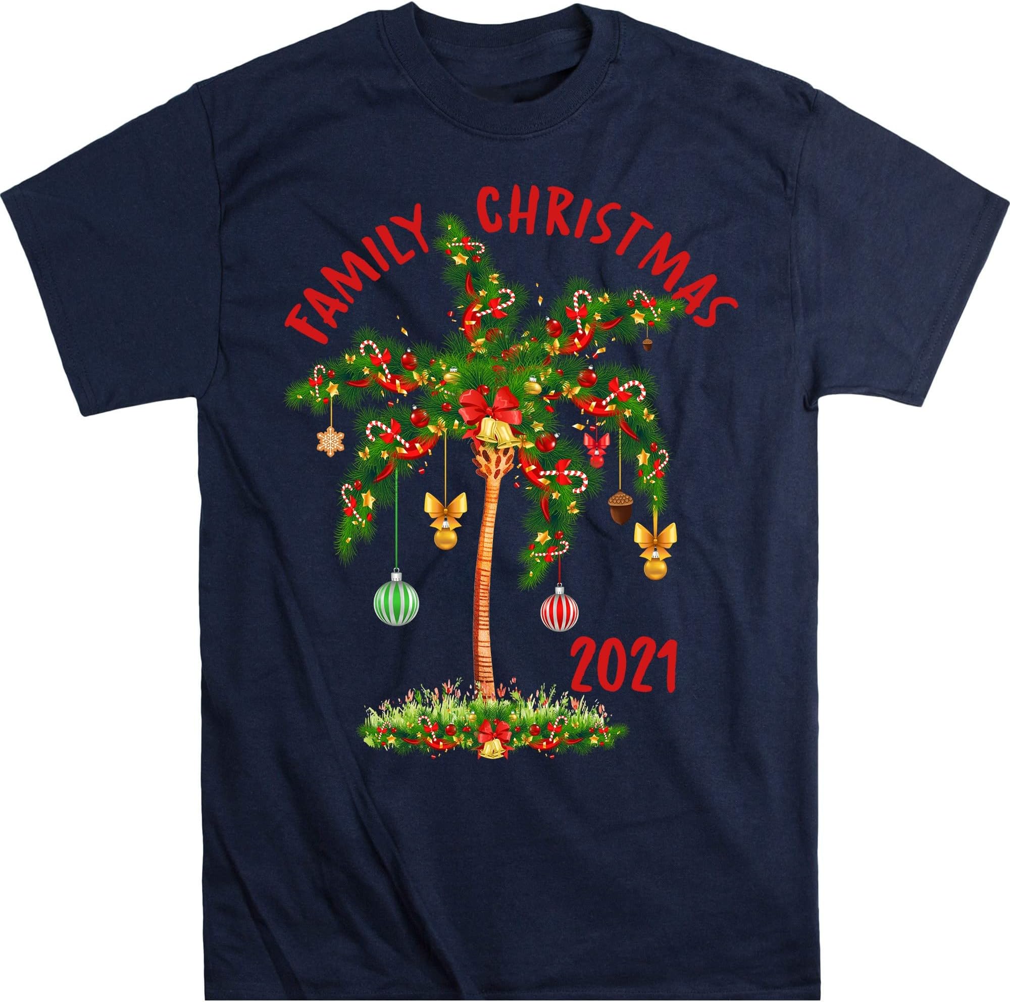 TEEDIYMerry Christmas 2021, Christmas Tree Shirt, Christmas Palm Tree, Family Christmas Tees, Xmas Matching Shirt - Navy Small