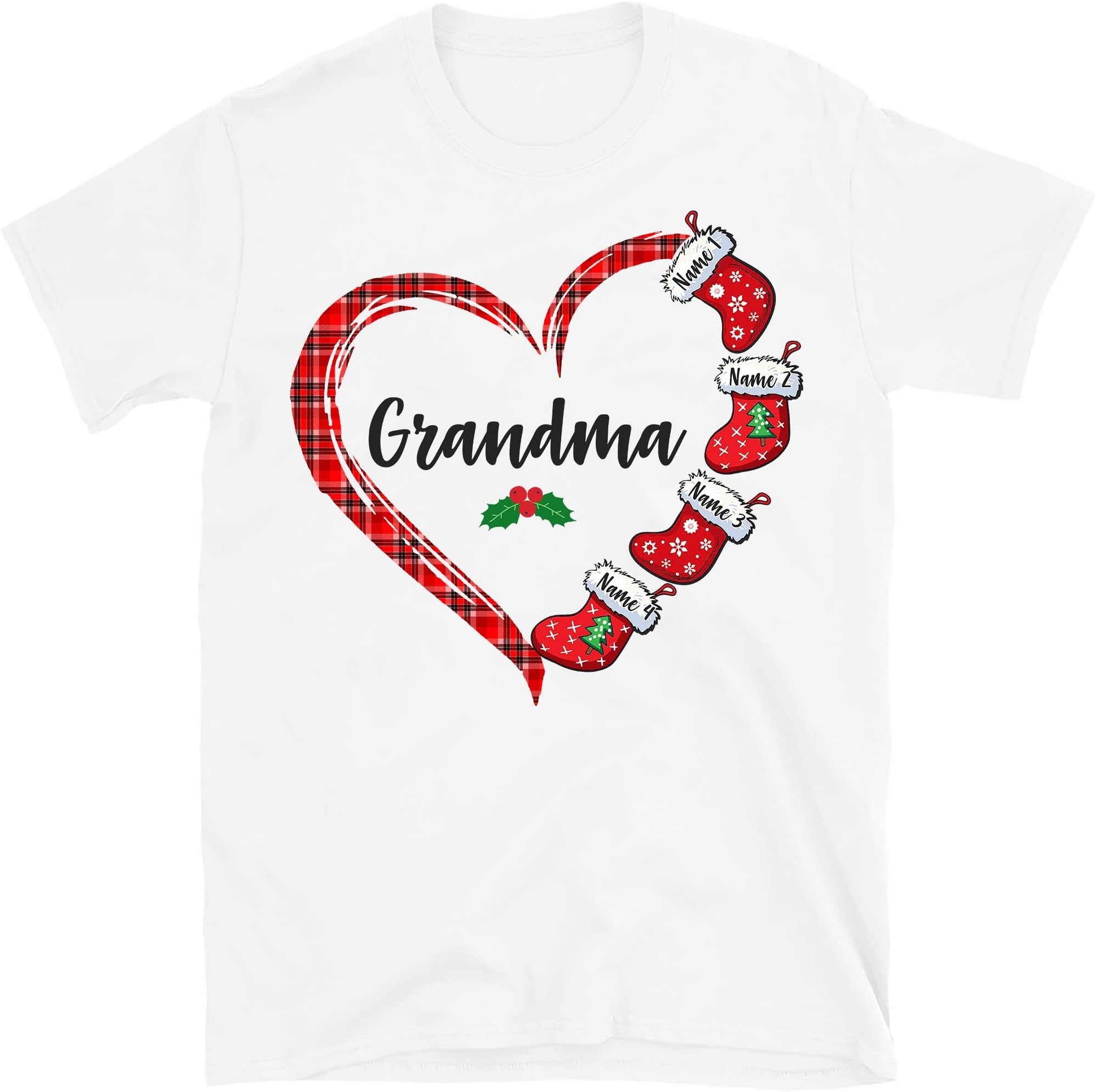 TEEDIYPersonalized Nana Christmas Stockings Shirt, Custom Grandkids Names Grandma T Shirt, for Grandpa, Mom, Dad Multicolored