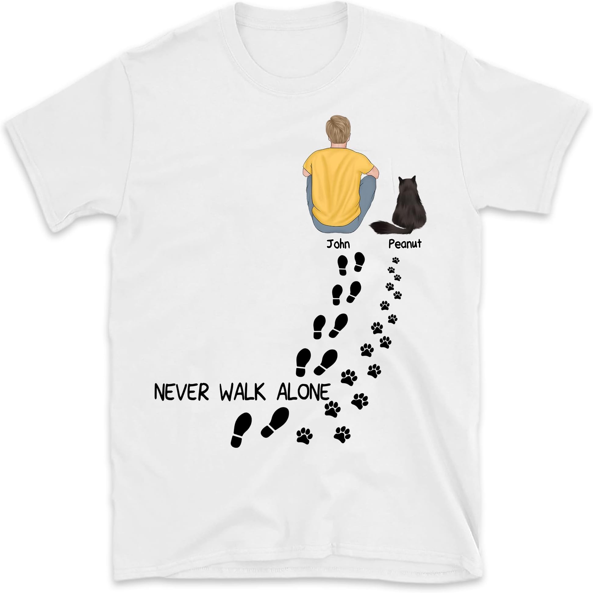 TEEDIYNever Walk Alone Cat Dad Personalized Shirt, Cat Shirt for Men, Cat Lovers T-Shirt Multicolored