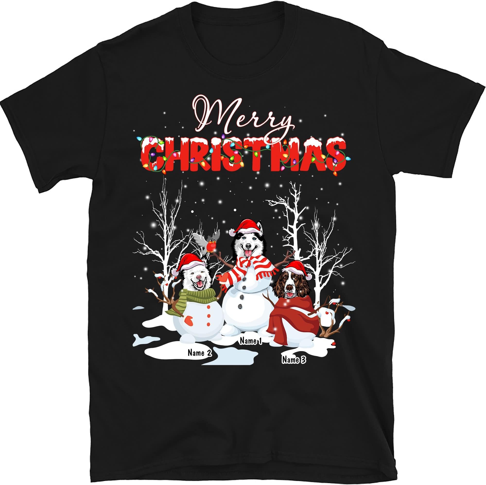 TEEDIYPersonalized Christmas Dog Snowmen T Shirt, Christmas Dog Snowman Shirt, Gift for Dog Lovers Men Women Shirts, Custom Dogs Shirt Multicolored
