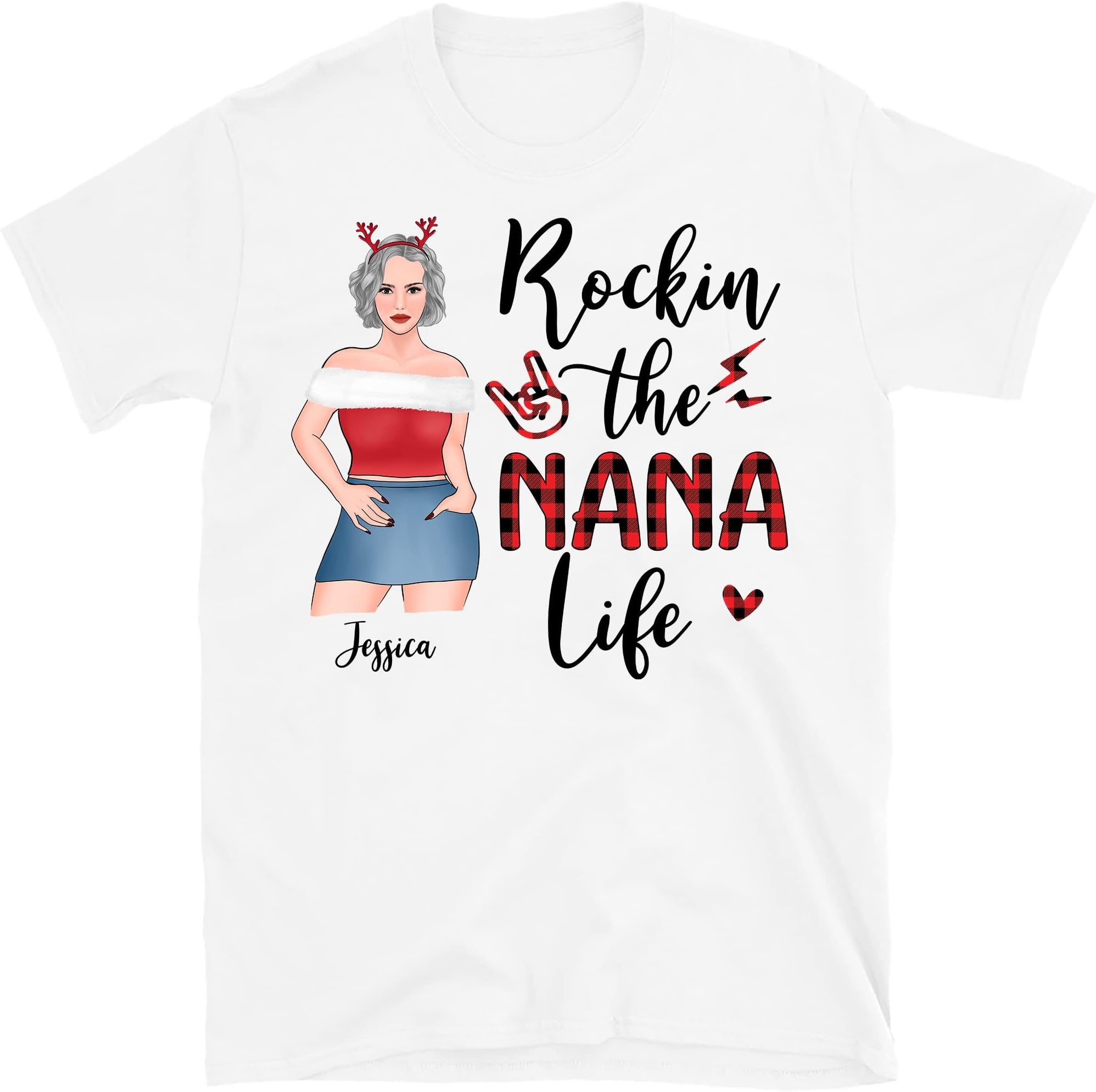 TEEDIYPersonalized Rockin The Nana Life Christmas, Custom Grandma Shirt, Birthday Gift for Grandma, Mom, Nana, Mimi, Women Tee, Nana Shirt for Women Grandma X Mas T Shirt Multicolored