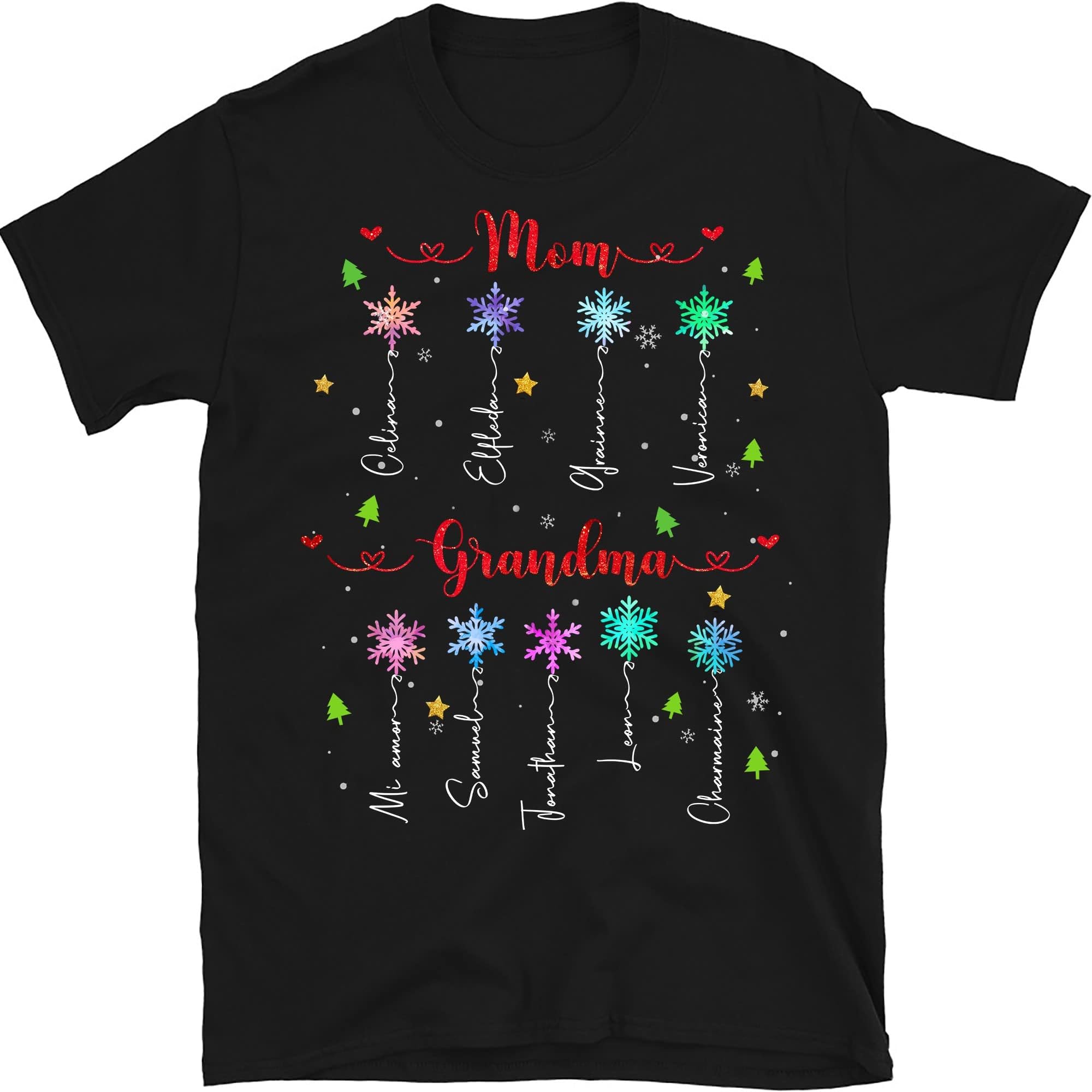 TEEDIYChristmas Mom Grandma Customized Women Shirts, Personalized Gigi Mother Gift, Grandma Shirt with Grandkid Name Multicolored