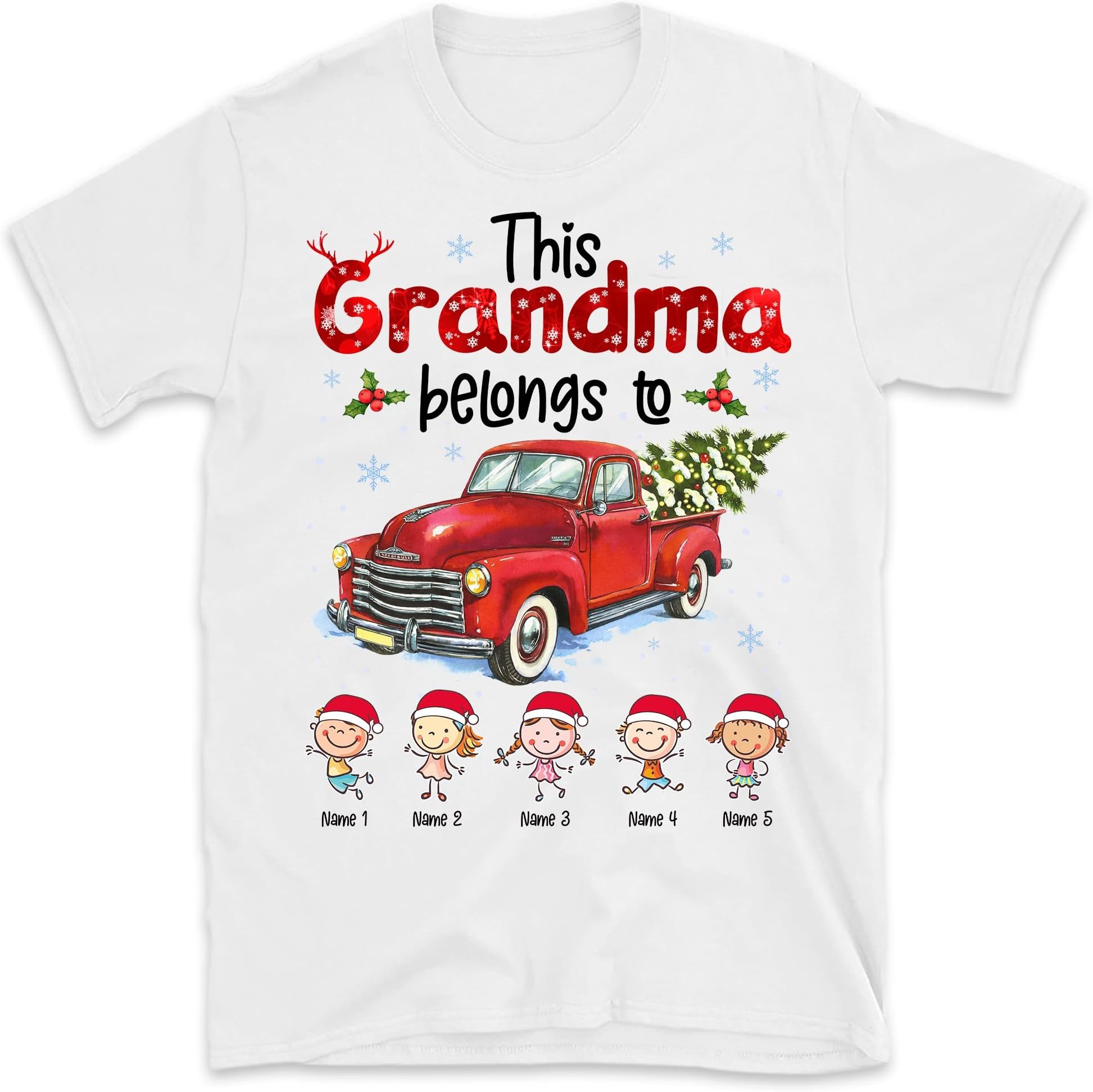 TEEDIYThis Grandma Belongs to, Custom Christmas Grandma Shirt, Personalized Grandma Grandkids Name Shirt, for Grandpa, Mom, Dad, Nana, Papa Multicolored