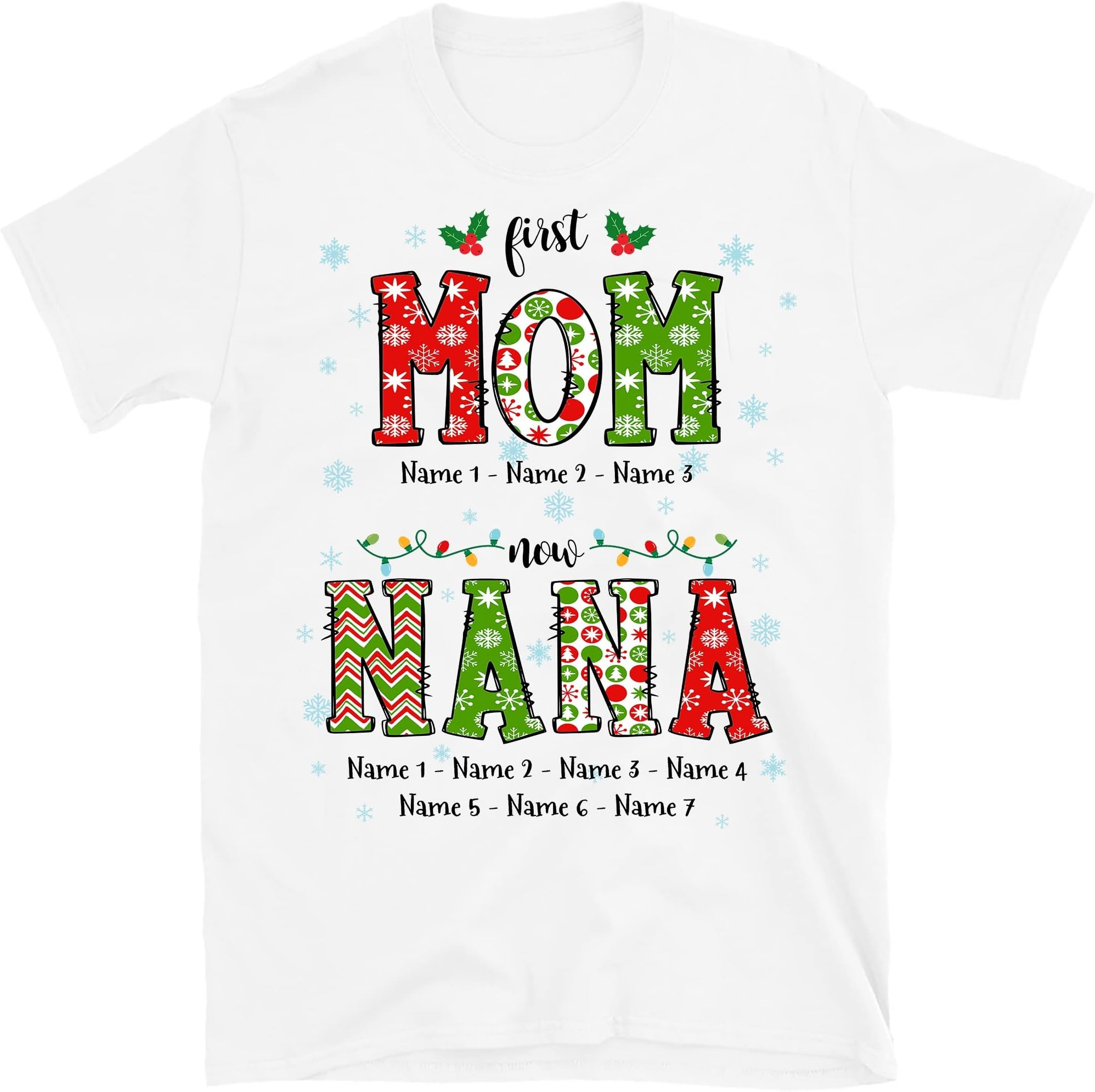 TEEDIYCustom Christmas First Mom Now Grandma Women Shirts, Personalized Nana Gigi Mother Gift, Grandma Shirt with Grandkid Name Multicolored