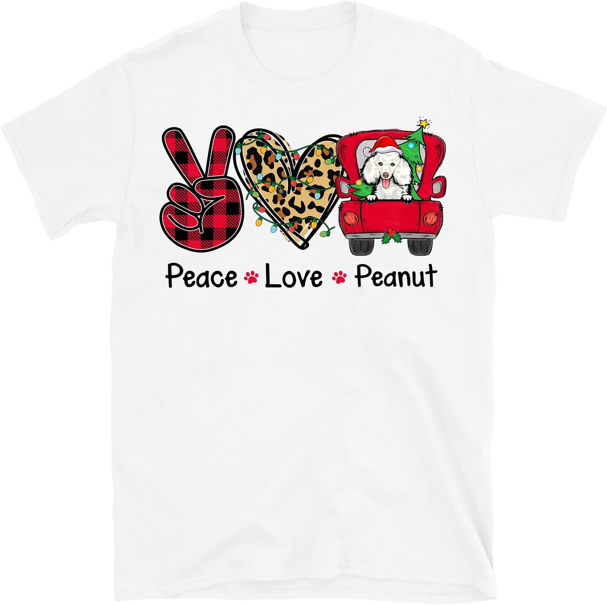 TEEDIYPersonalized Christmas Dog Mom T Shirt, Peace Love Dog Shirt, Christmas Tree Truck, Funny Dog Lover Christmas Shirts Multicolored