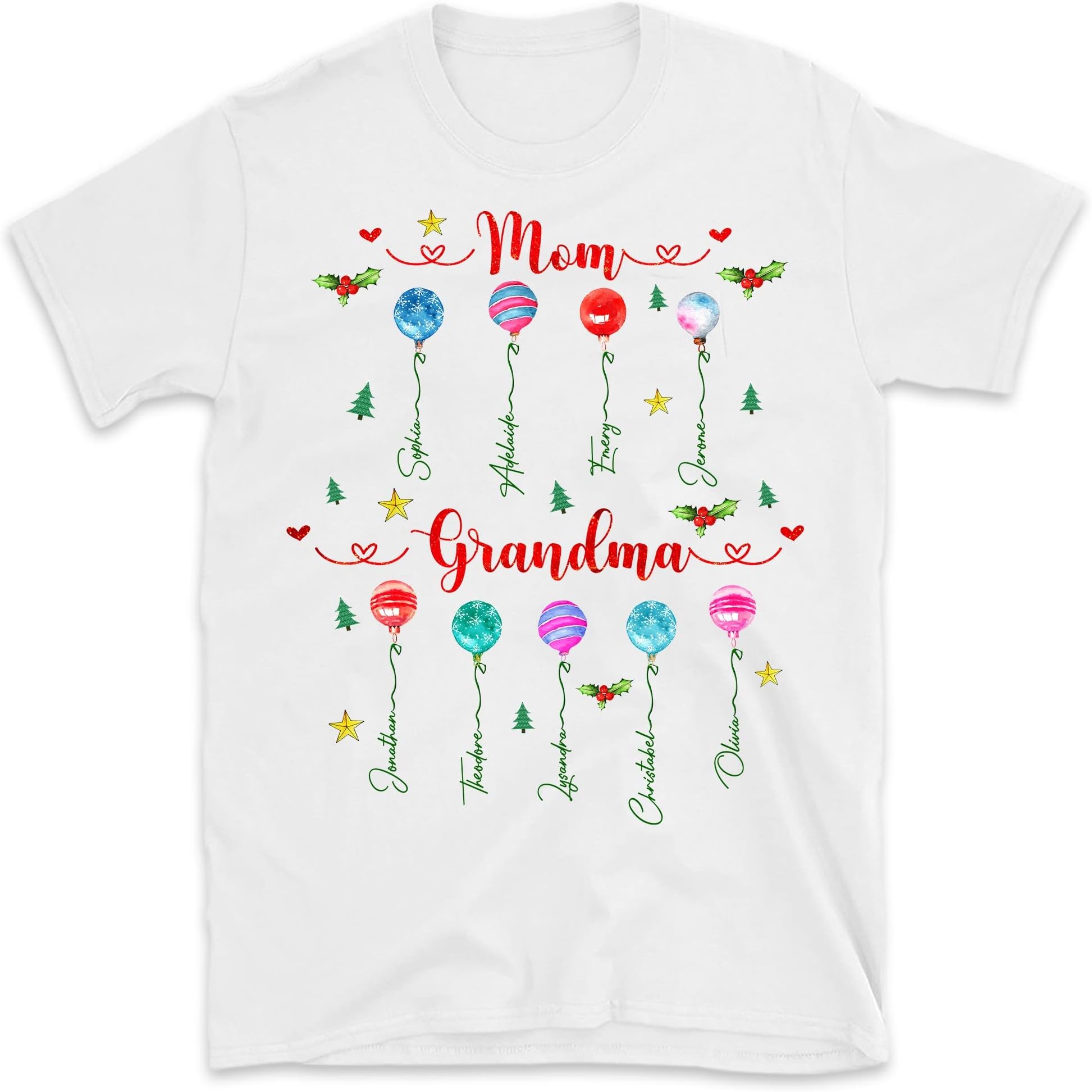 TEEDIYCustom Christmas First Mom Now Grandma Women Shirts, Personalized Gigi Mother Gift, Grandma Shirt with Grandkid Name Multicolored
