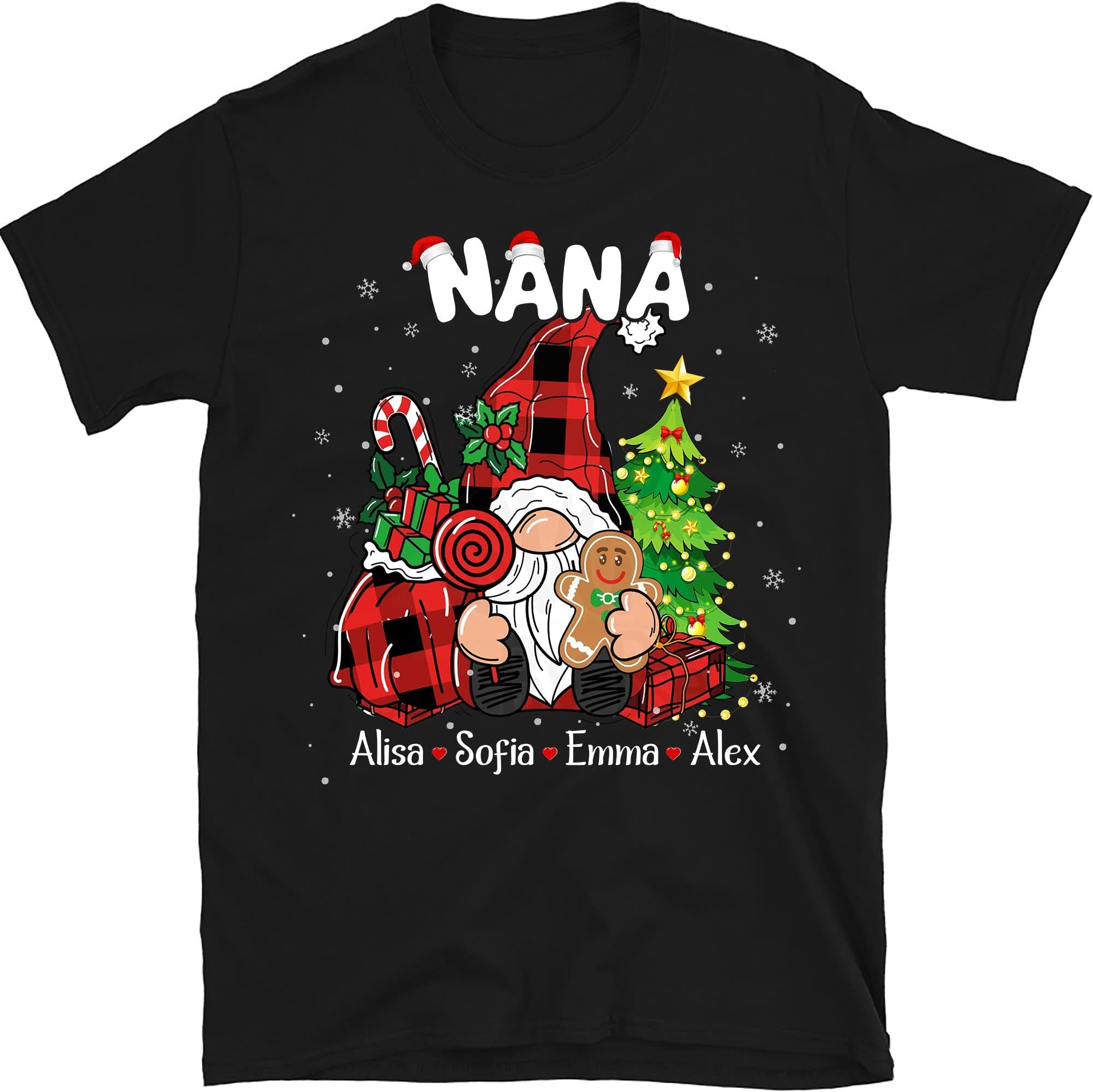 TEEDIYChristmas Gnome Grandma Personalized Shirt, Custom Gnome Nana with Grandkids Name T Shirt, for Mom, Nana, Gigi Multicolored