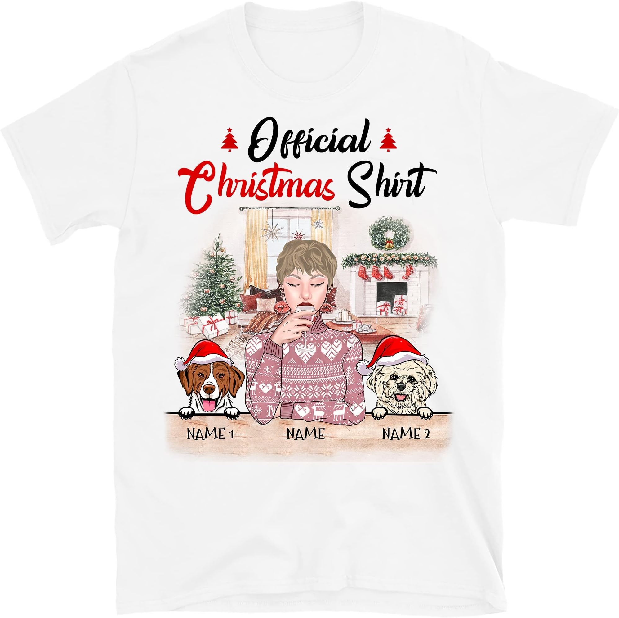 TEEDIYPersonalized Christmas Dog Mom T Shirt, Dog Lovers Shirt, Custom Dog Christmas Shirt, Official Christmas Shirt, Just a Girl Who Loves Dogs Shirt, Gift for Dog Girl Multicolored