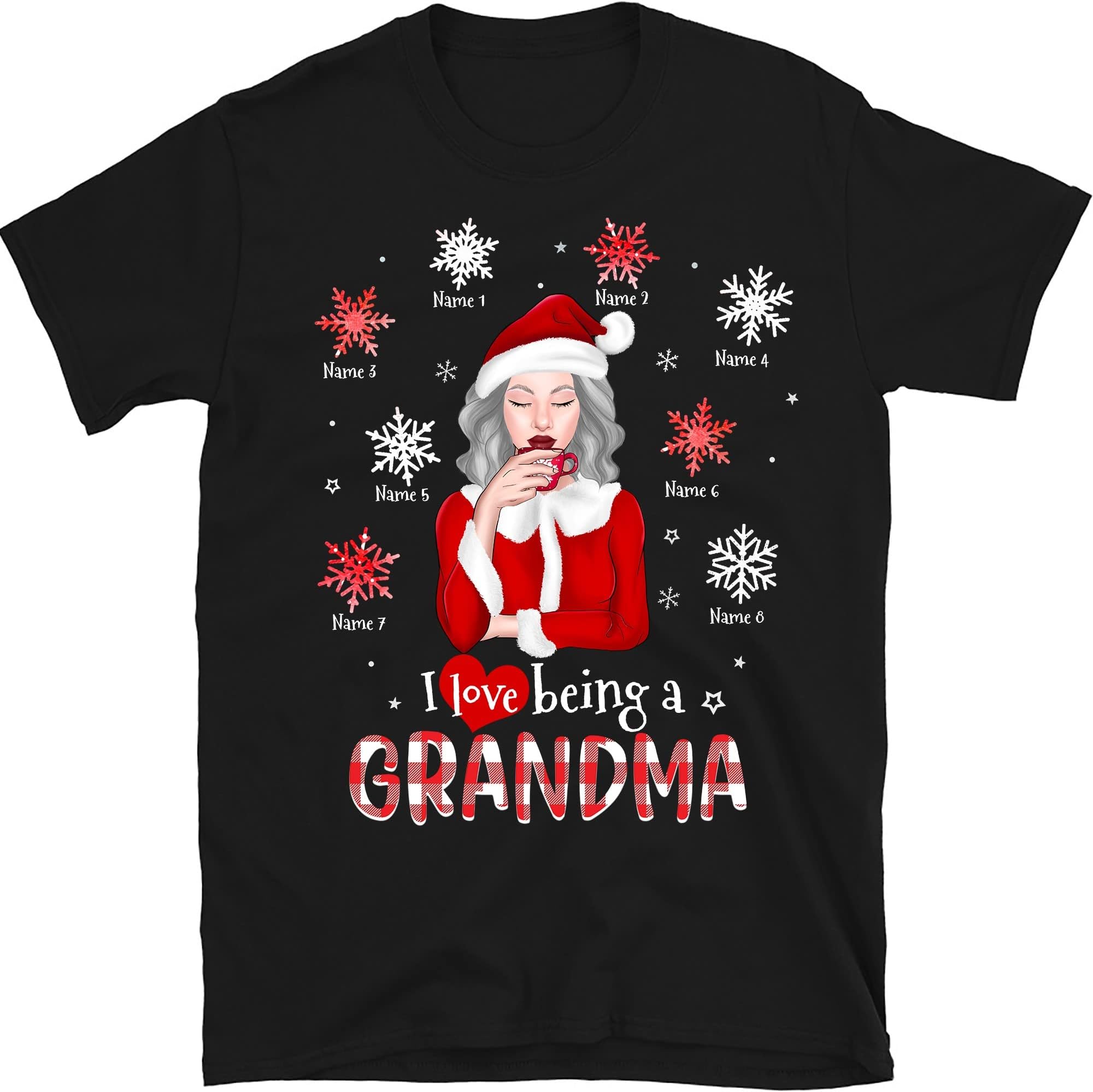 TEEDIYPersonalized Nana Snowflakes Shirt, Custom Grandkids Names Grandma T Shirt, for Grandpa, Mom, Dad, I Love Being a Grandma Shirt