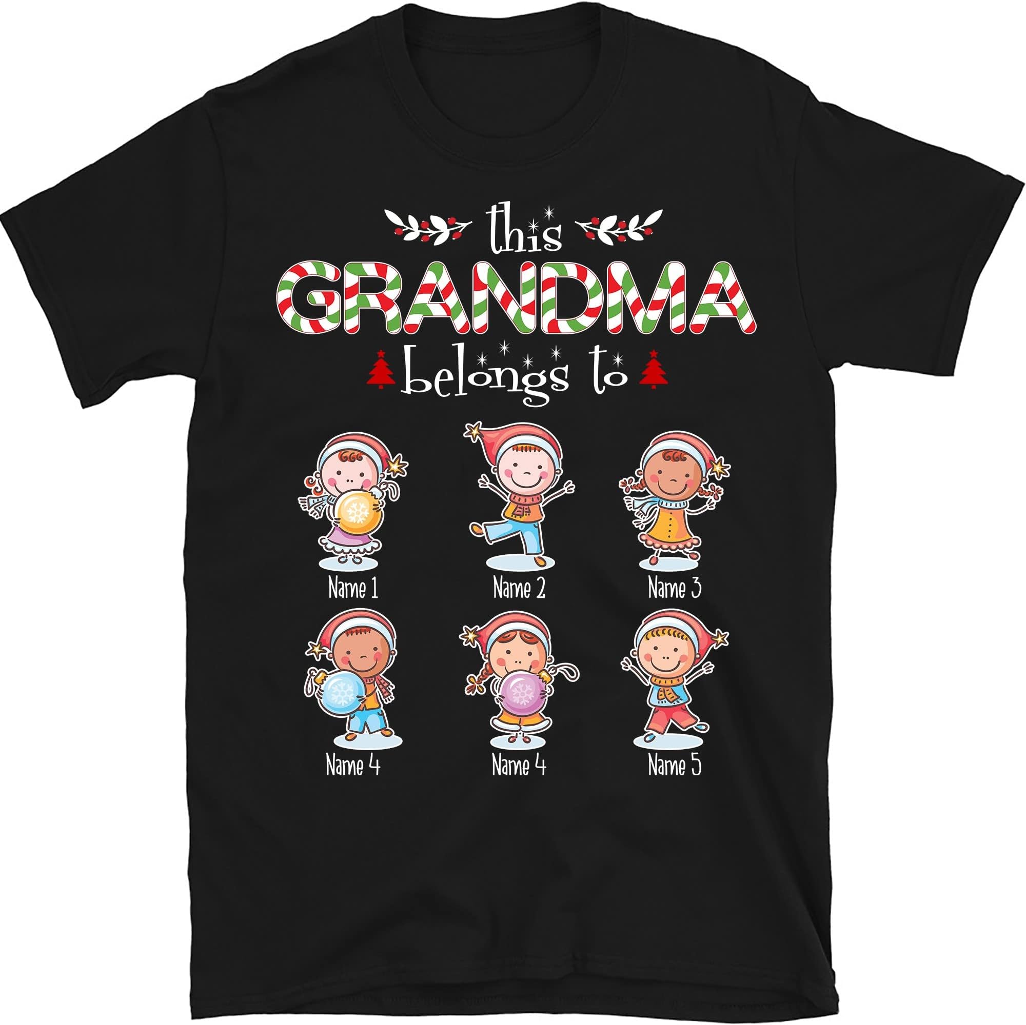 TEEDIYPersonalized Grandma Christmas Shirt, Custom Funny Mimi Shirt, Custom Grandma with Kids Name Christmas Nana Shirt, for Grandma, Mom, Dad, Grandpa, This Grandm Belongs to Multicolored
