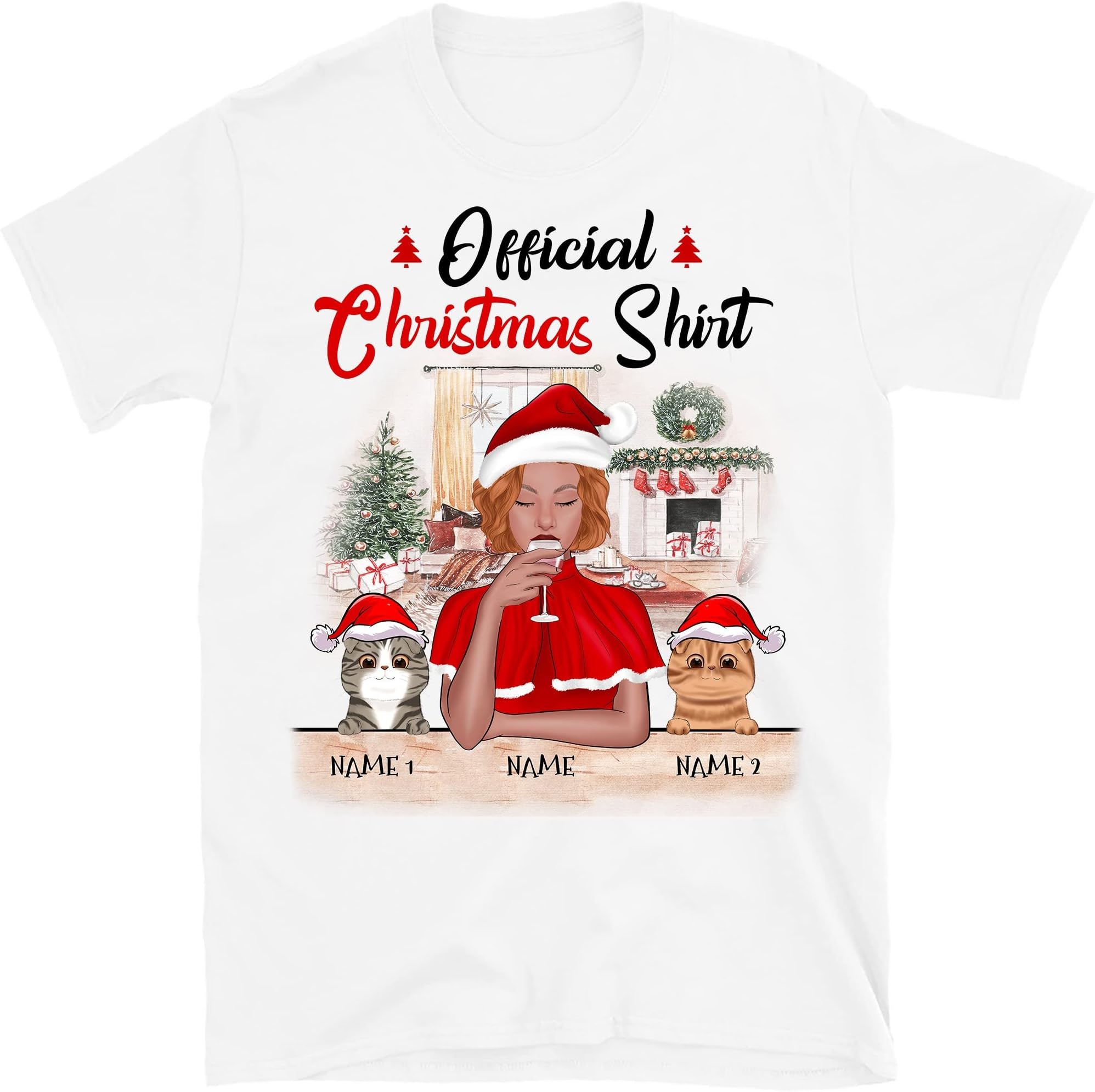 TEEDIYPersonalized Christmas Cat Mom T Shirt, Cat Lovers Shirt, Custom Cat Christmas Shirt, Official Christmas Shirt, Just a Girl Who Loves Cats Shirt, Gift for Cat Girl Multicolored