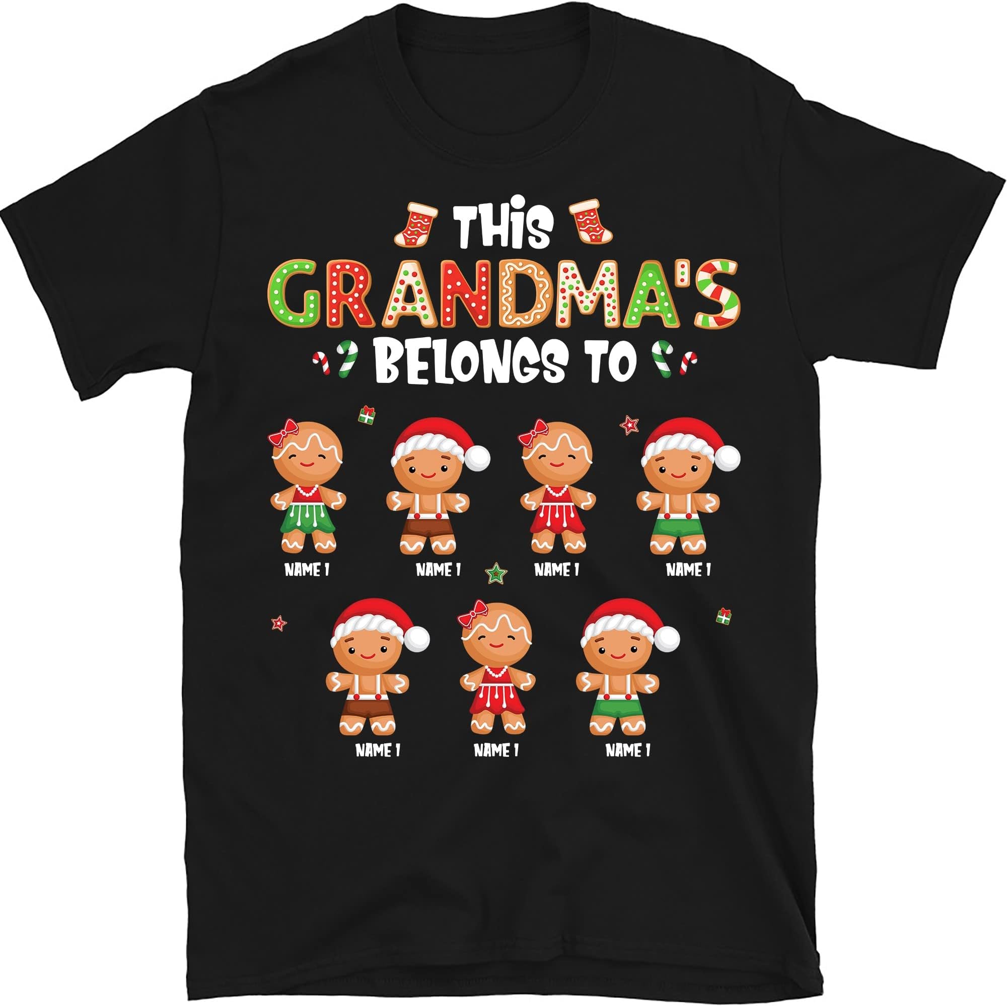 TEEDIYGrandma with Grandkids Name Christmas Personalized T Shirt, This Grandma Belongs To Christmas Cookies Kids Name Shirt, Custom Grandma Shirt, Christmas Snowflakes Gift for Nana Mimi Mom Women