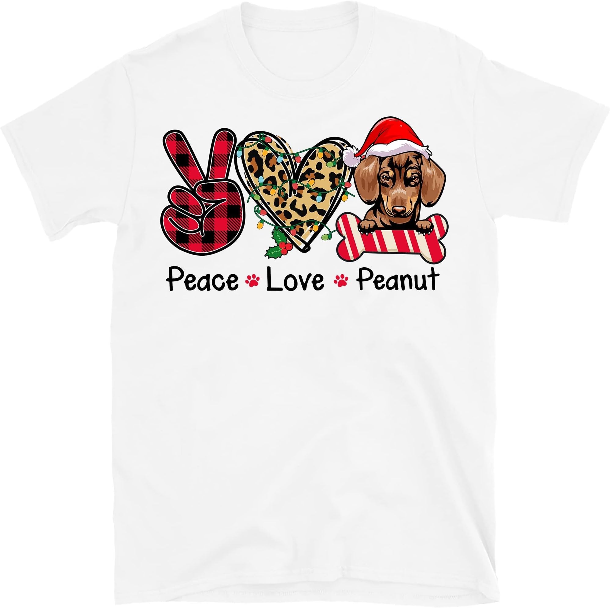 TEEDIYPersonalized Peace Love Dog Shirt, Custom Christmas Dog, Dog Lovers Shirt, for Dog Owner Multicolored