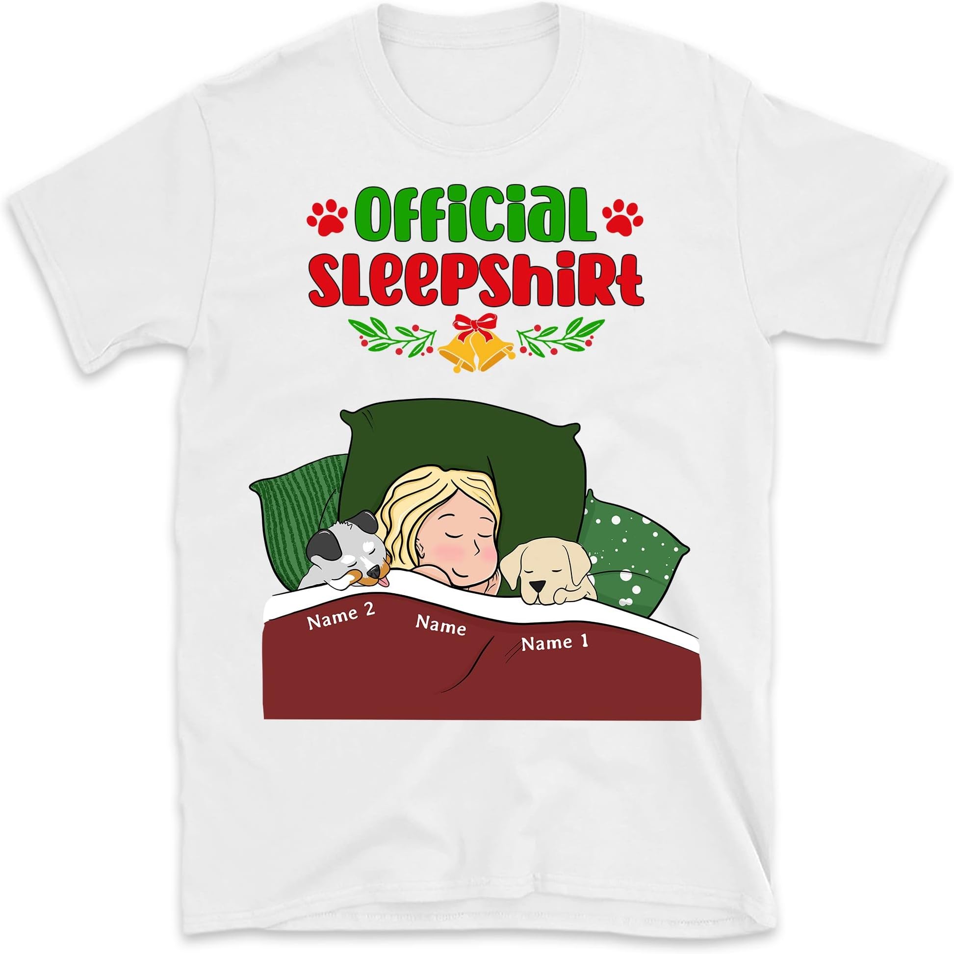 TEEDIYPersonalized Christmas Official Sleepshirt Loves Dogs Tshirt Cute Dog Lover Gifts T-Shirt, Custom Dog Lovers Shirt, Funny Christmas Dog Tee Multicolored