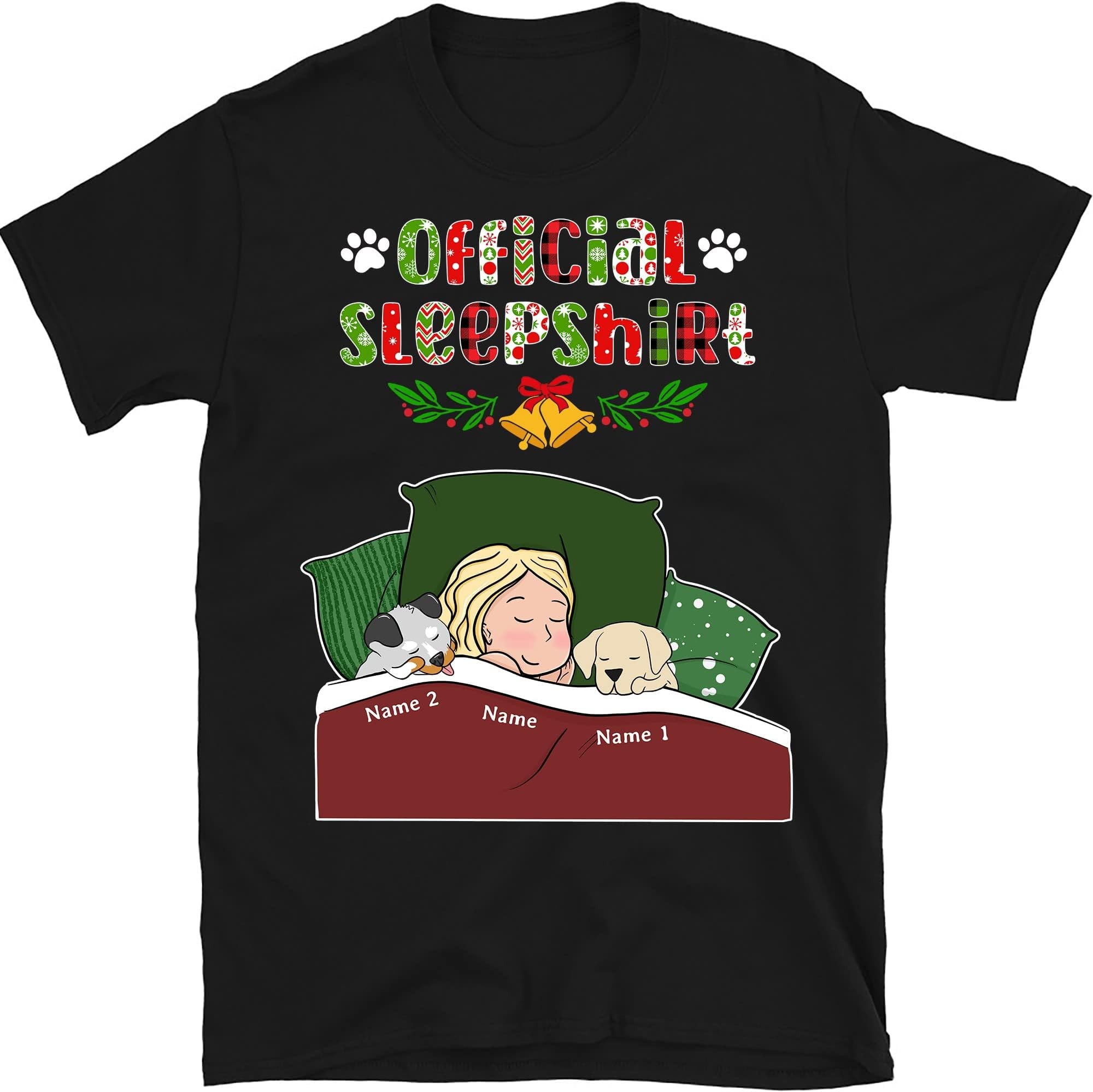 TEEDIYPersonalized Christmas Official Sleepshirt Tshirt Cute Dog Lover Gifts T-Shirt, Custom Dog Lovers Shirt, Funny Christmas Dog Tee, Boy Girl Dog Lovers Multicolored