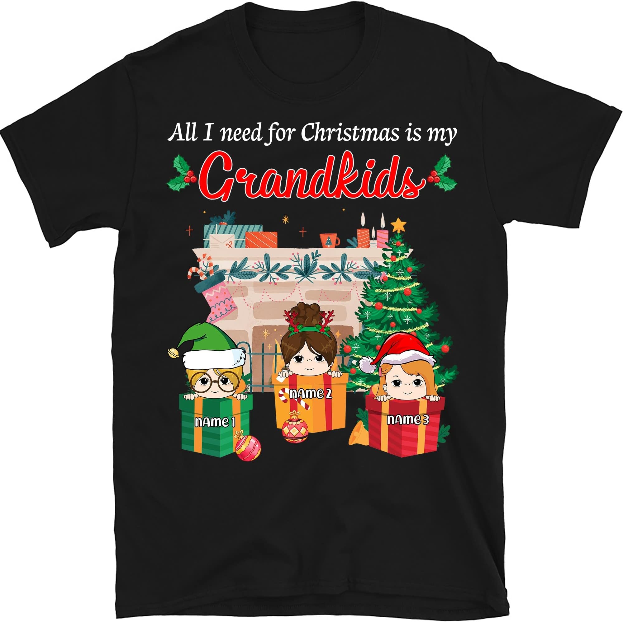 TEEDIYPersonalized Grandma Christmas Shirt, Custom Funny Mimi Shirt, Custom Grandma with Kids Name Christmas Nana Shirt, for Grandma, Mom, Dad, Grandpa, Nana, Mimi Multicolored