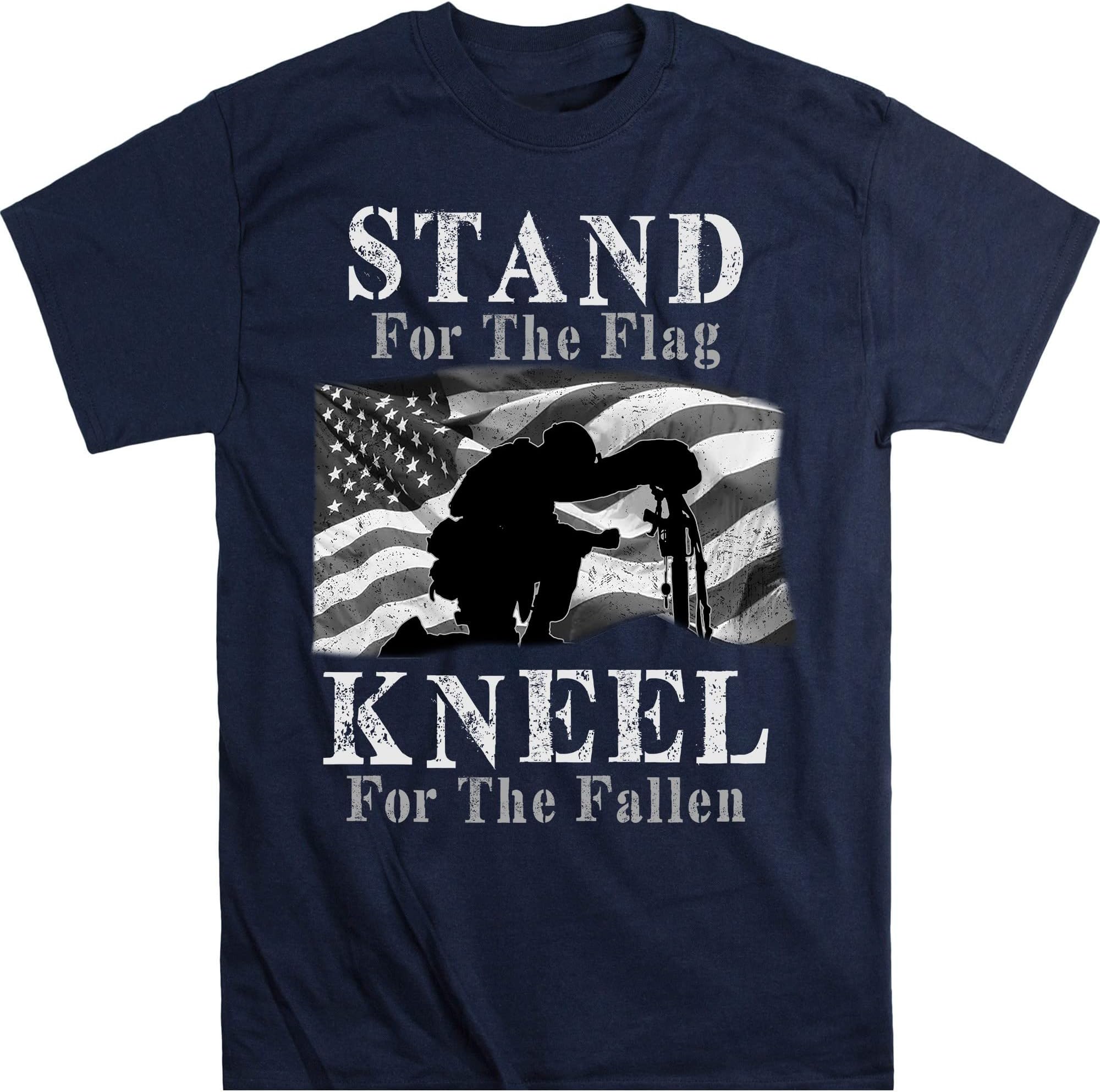 TEEDIYMilitary Veteran American Flag Stand for Men Women T-Shirt, Stand for The Flag Kneel for The Fallen Shirt, Veteran Month - Navy Medium