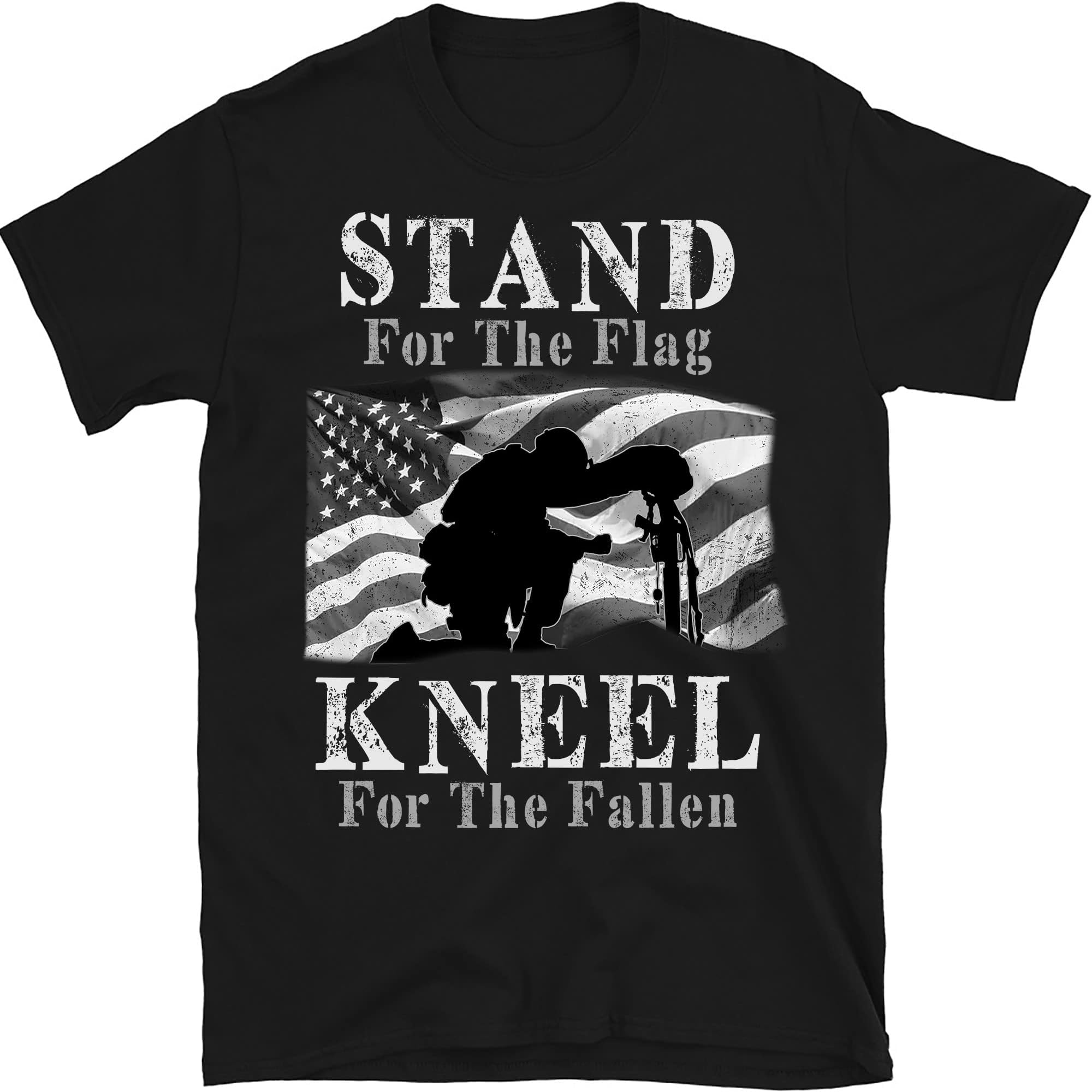 TEEDIYMilitary Veteran American Flag Stand for Men Women T-Shirt, Stand for The Flag Kneel for The Fallen Shirt, Veteran Month - Black XX-Large